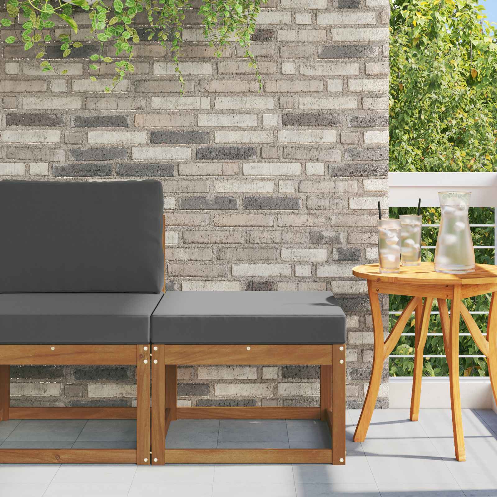 2 Stück Outdoor Mittelsofa Massivholz Akazie