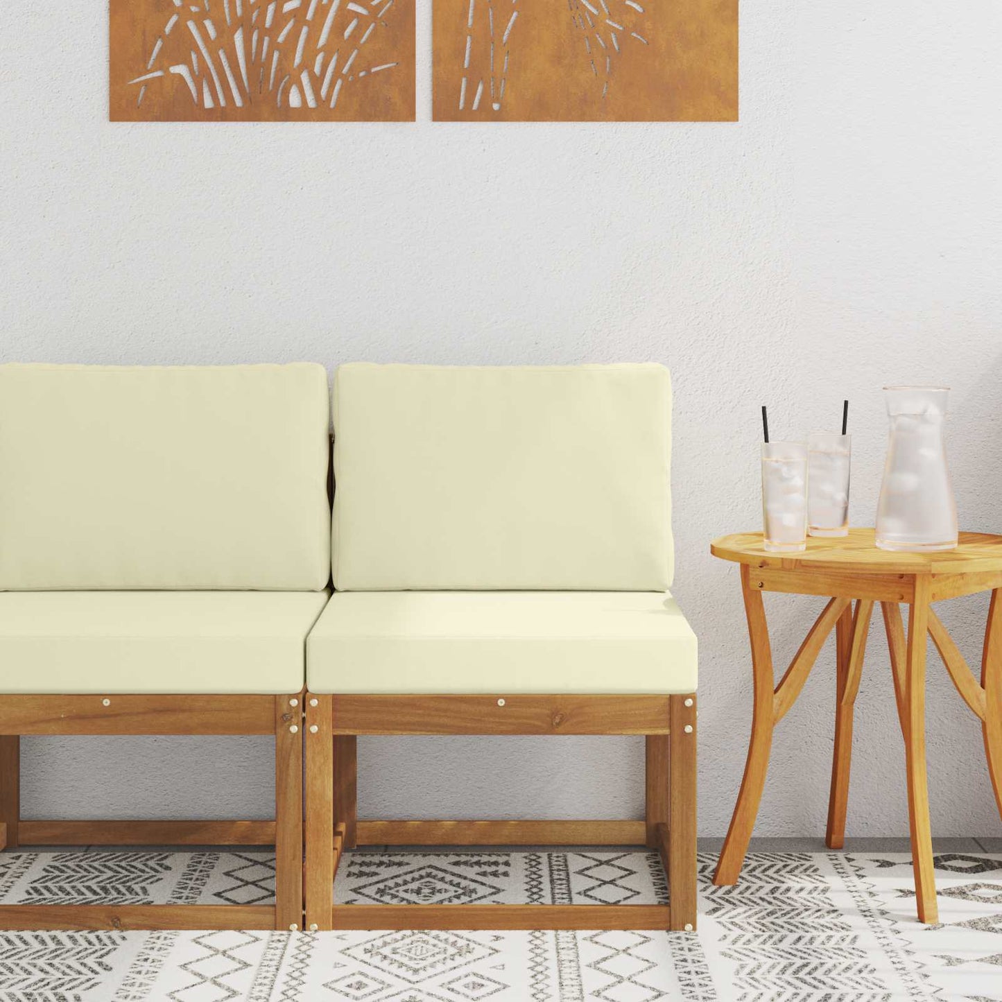 2 Stück Outdoor Mittelsofa Massivholz Akazie