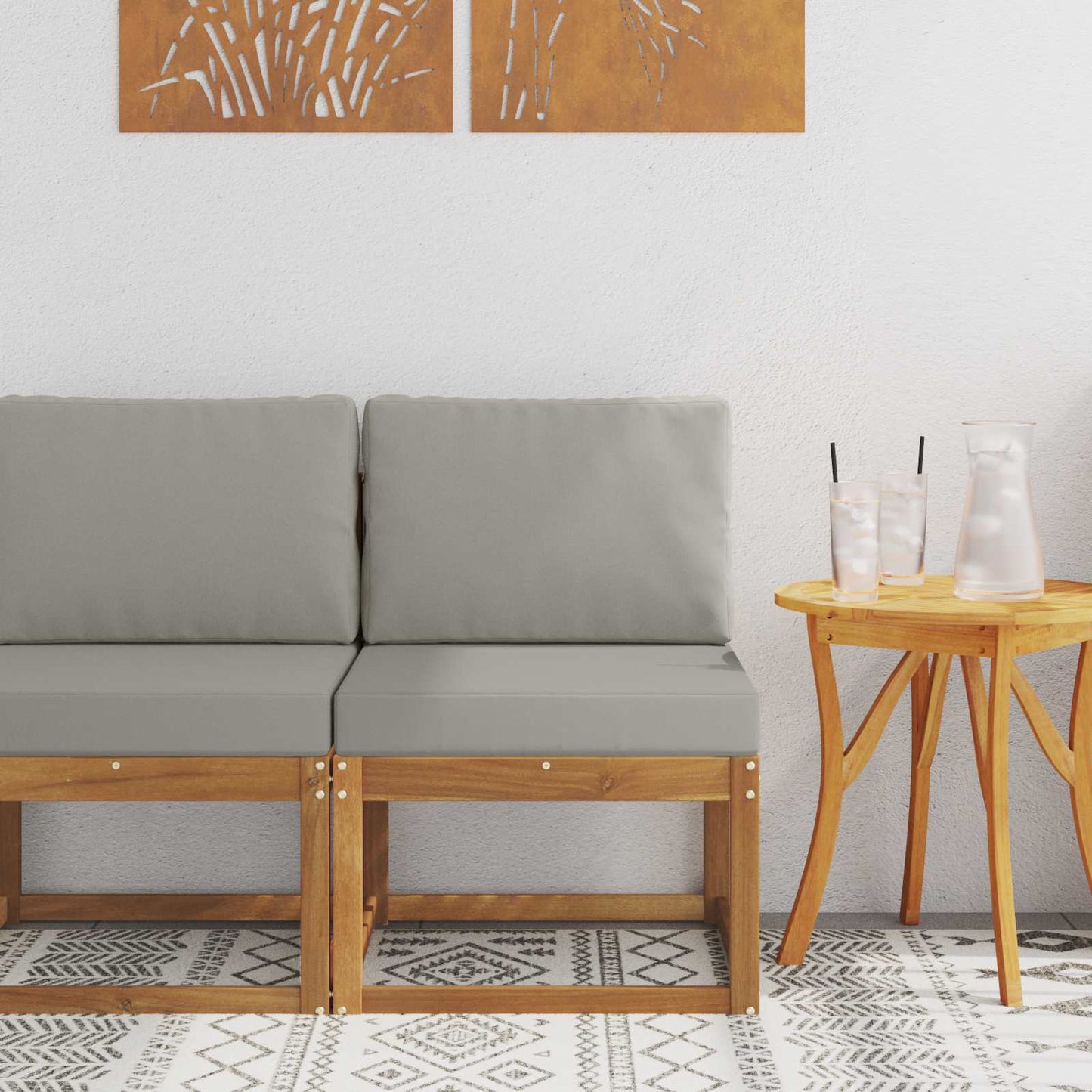 2 Stück Outdoor Mittelsofa Massivholz Akazie