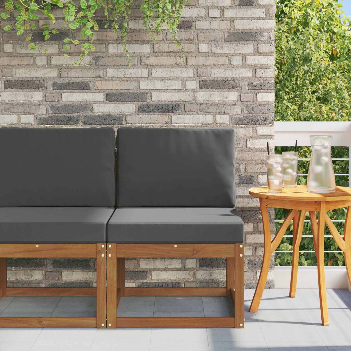 2 Stück Outdoor Mittelsofa Massivholz Akazie