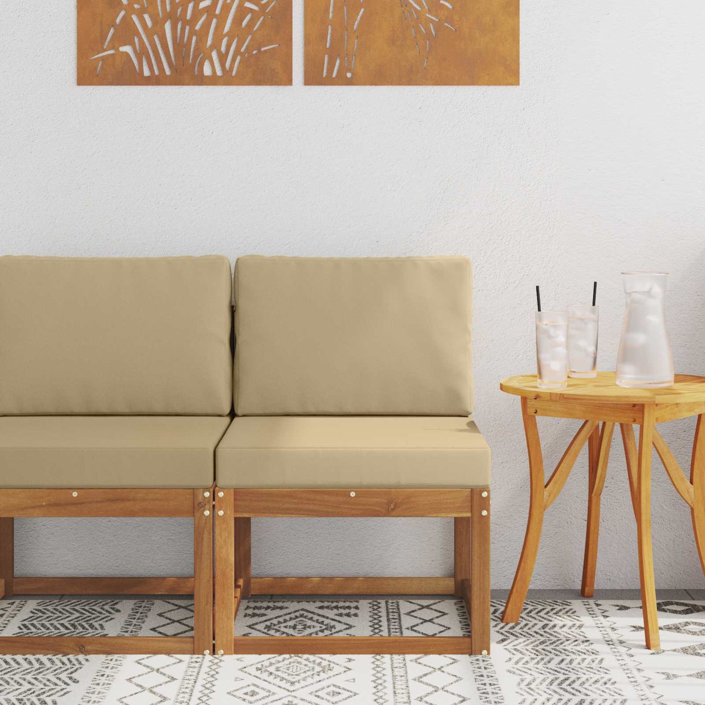 2 Stück Outdoor Mittelsofa Massivholz Akazie