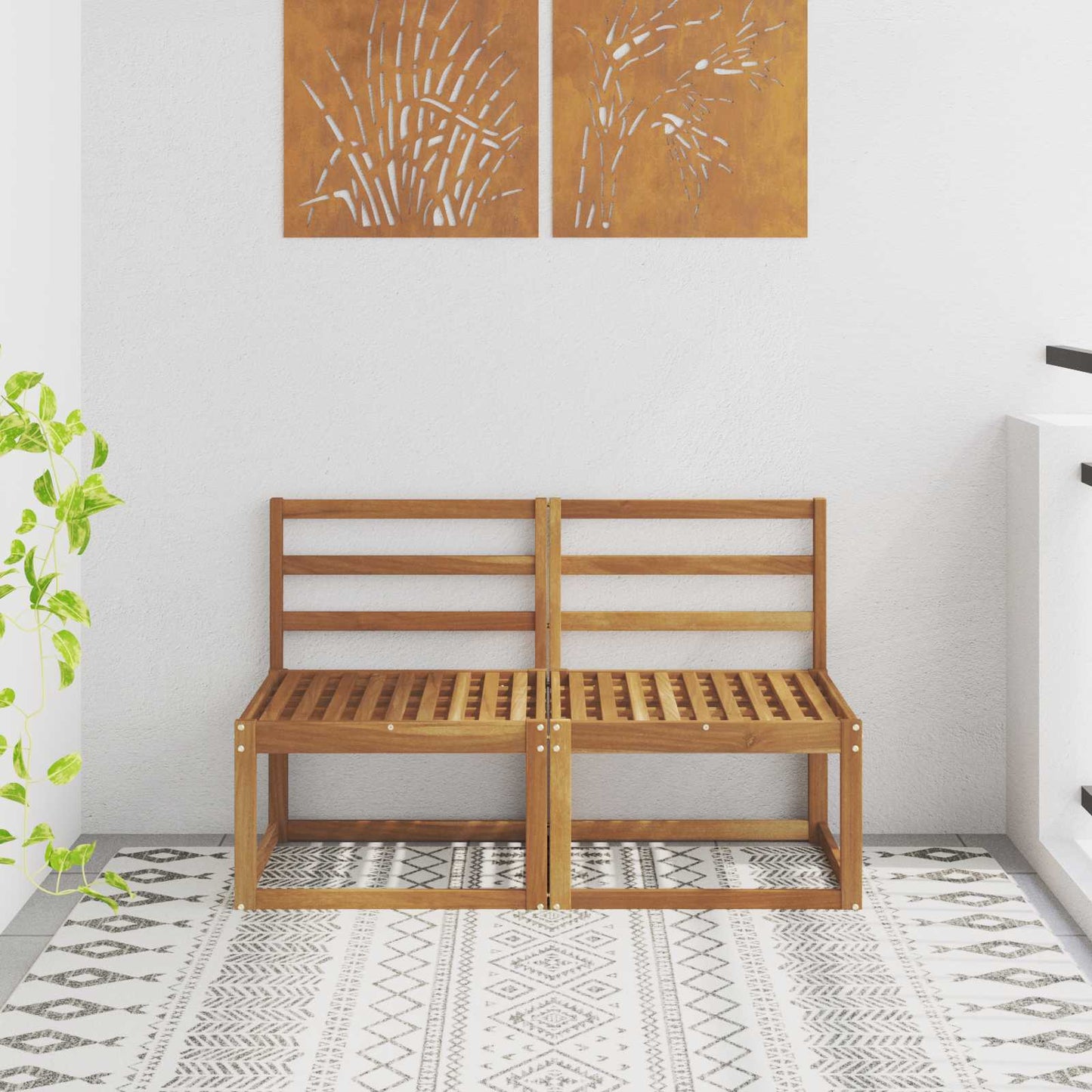 2 Stück Outdoor Mittelsofa Massivholz Akazie