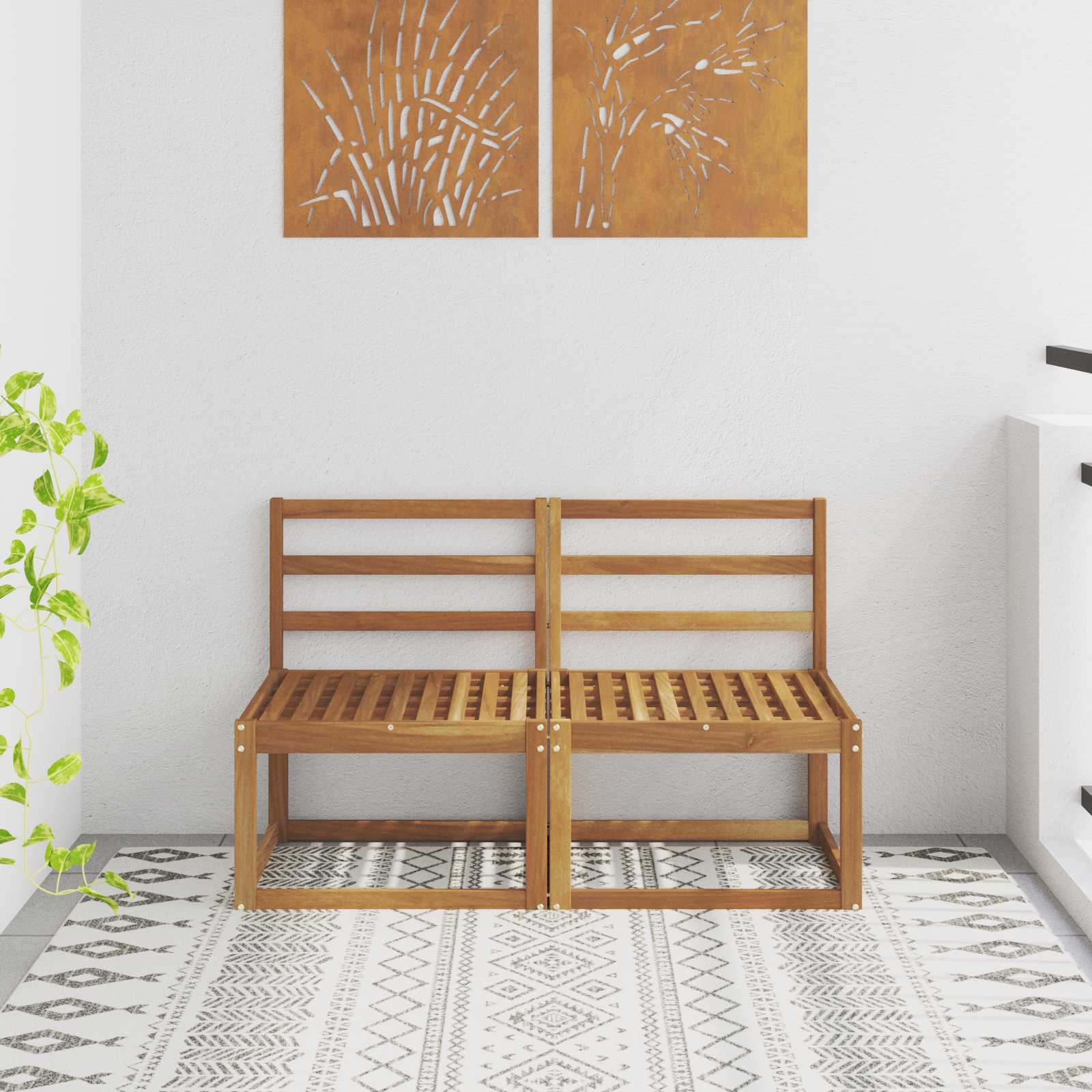 2 Stück Outdoor Mittelsofa Massivholz Akazie