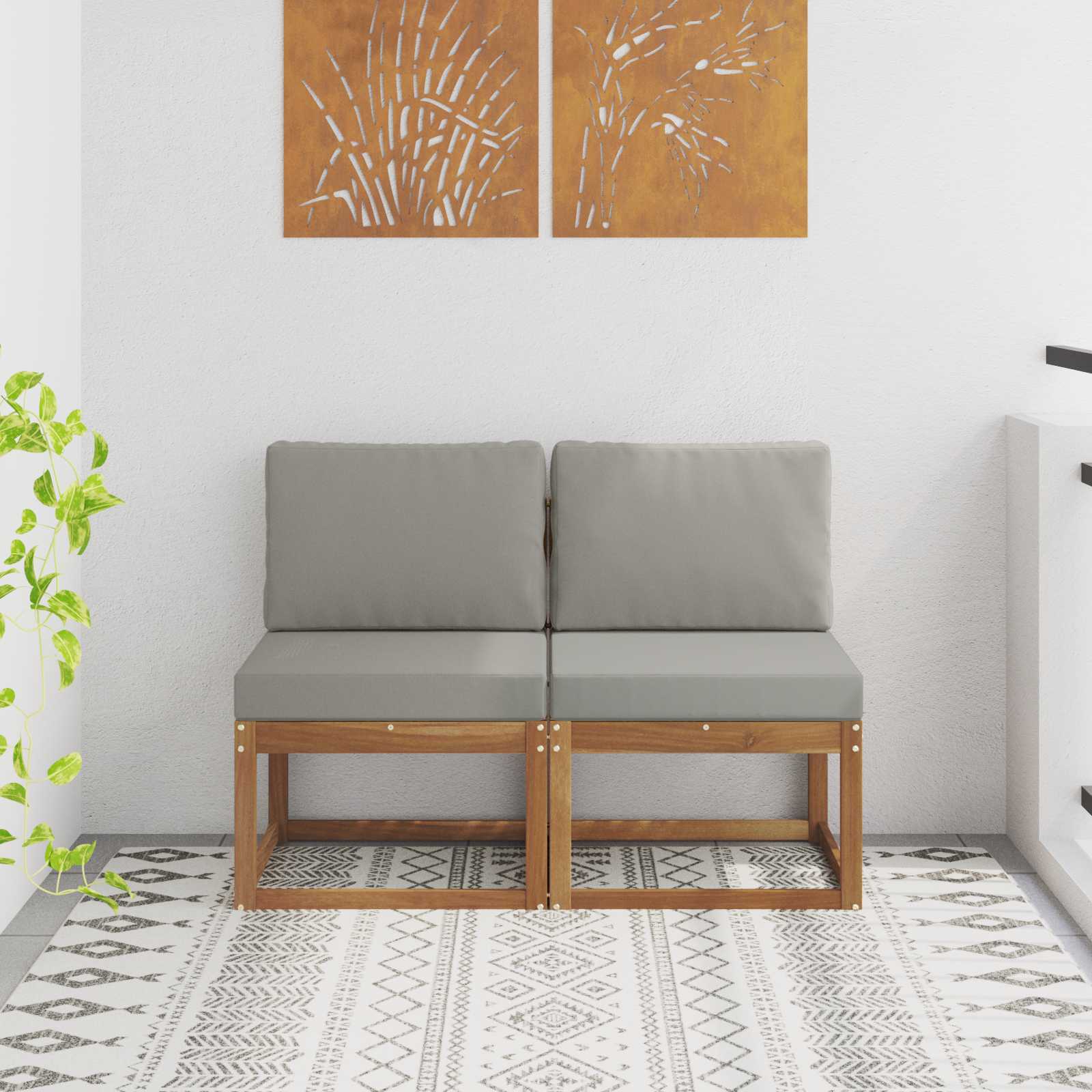 2 Stück Outdoor Mittelsofa Massivholz Akazie