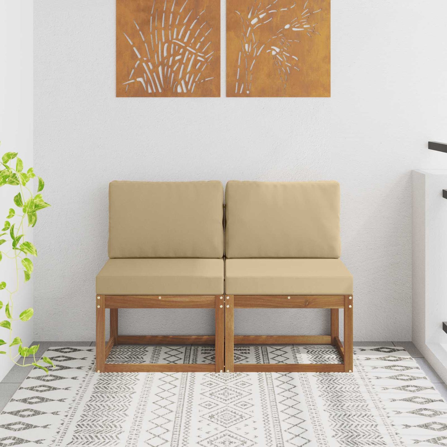 2 Stück Outdoor Mittelsofa Massivholz Akazie