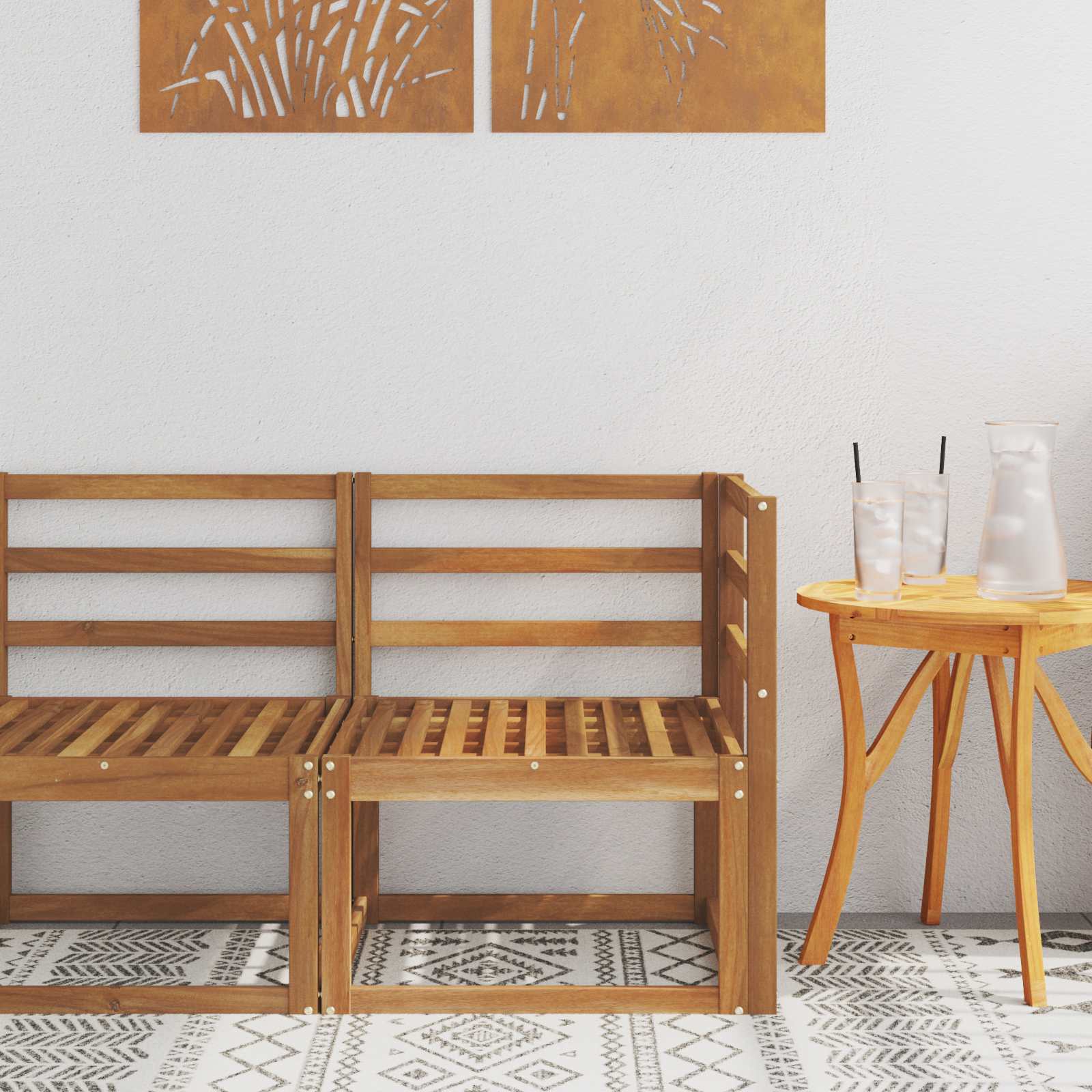 2 Stück Outdoor Mittelsofa Massivholz Akazie
