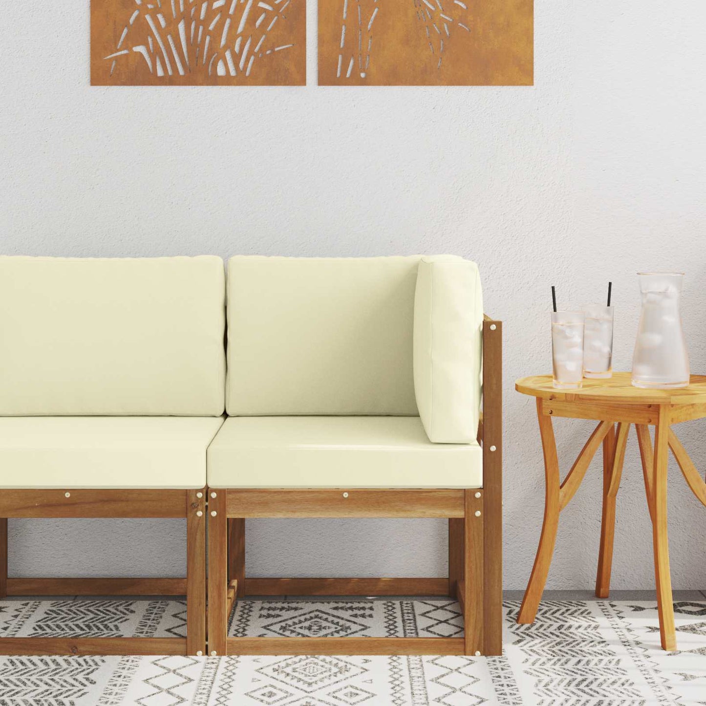 2 Stück Outdoor Mittelsofa Massivholz Akazie