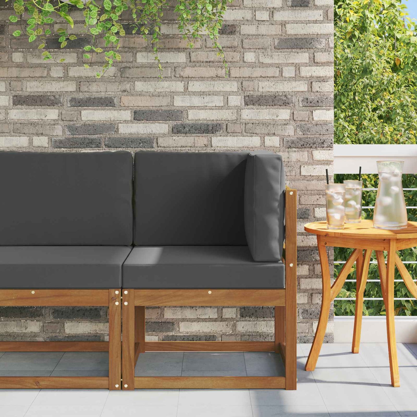 2 Stück Outdoor Mittelsofa Massivholz Akazie