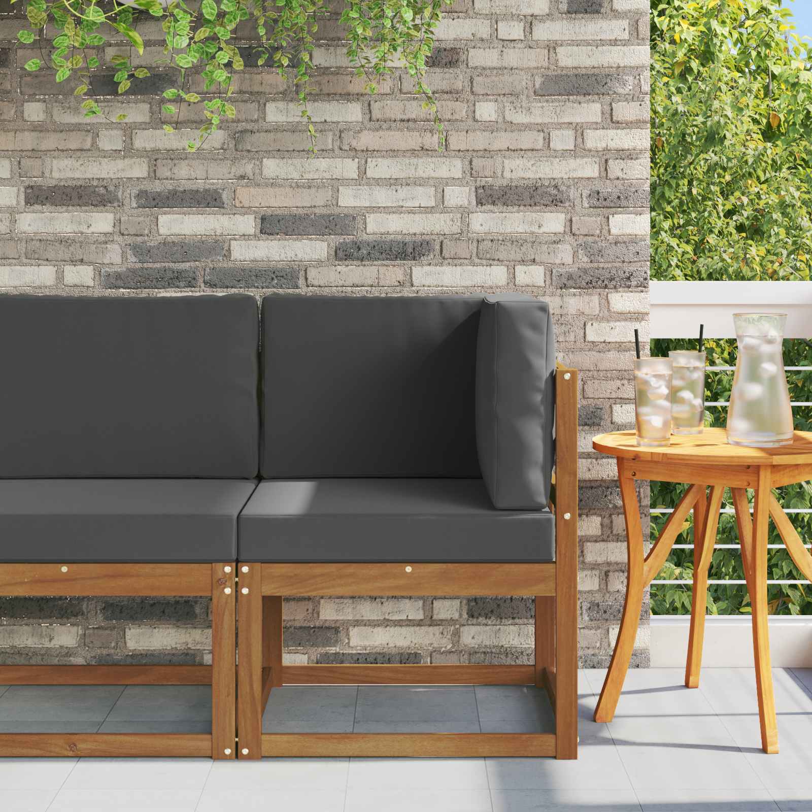 2 Stück Outdoor Mittelsofa Massivholz Akazie