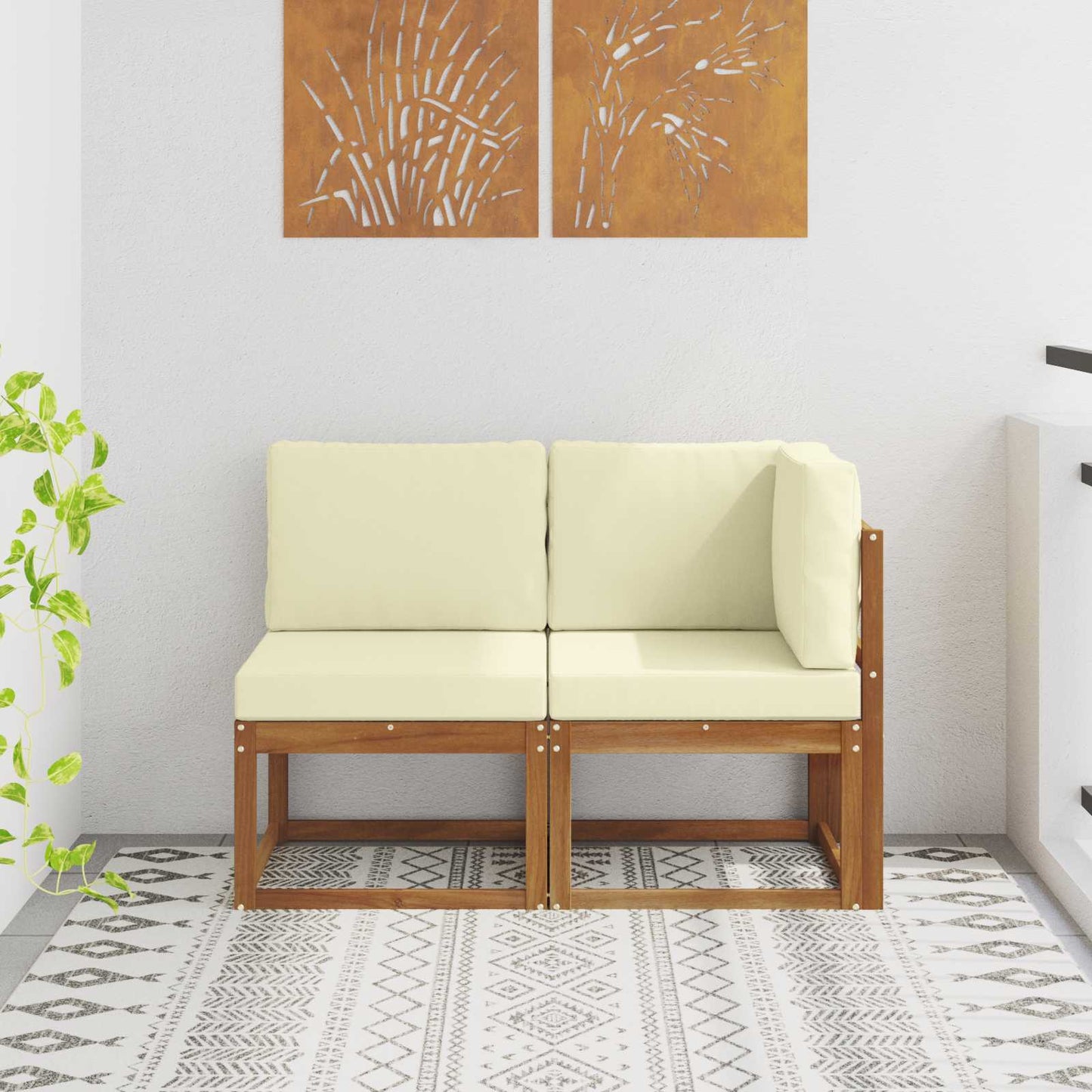 2 Stück Outdoor Mittelsofa Massivholz Akazie