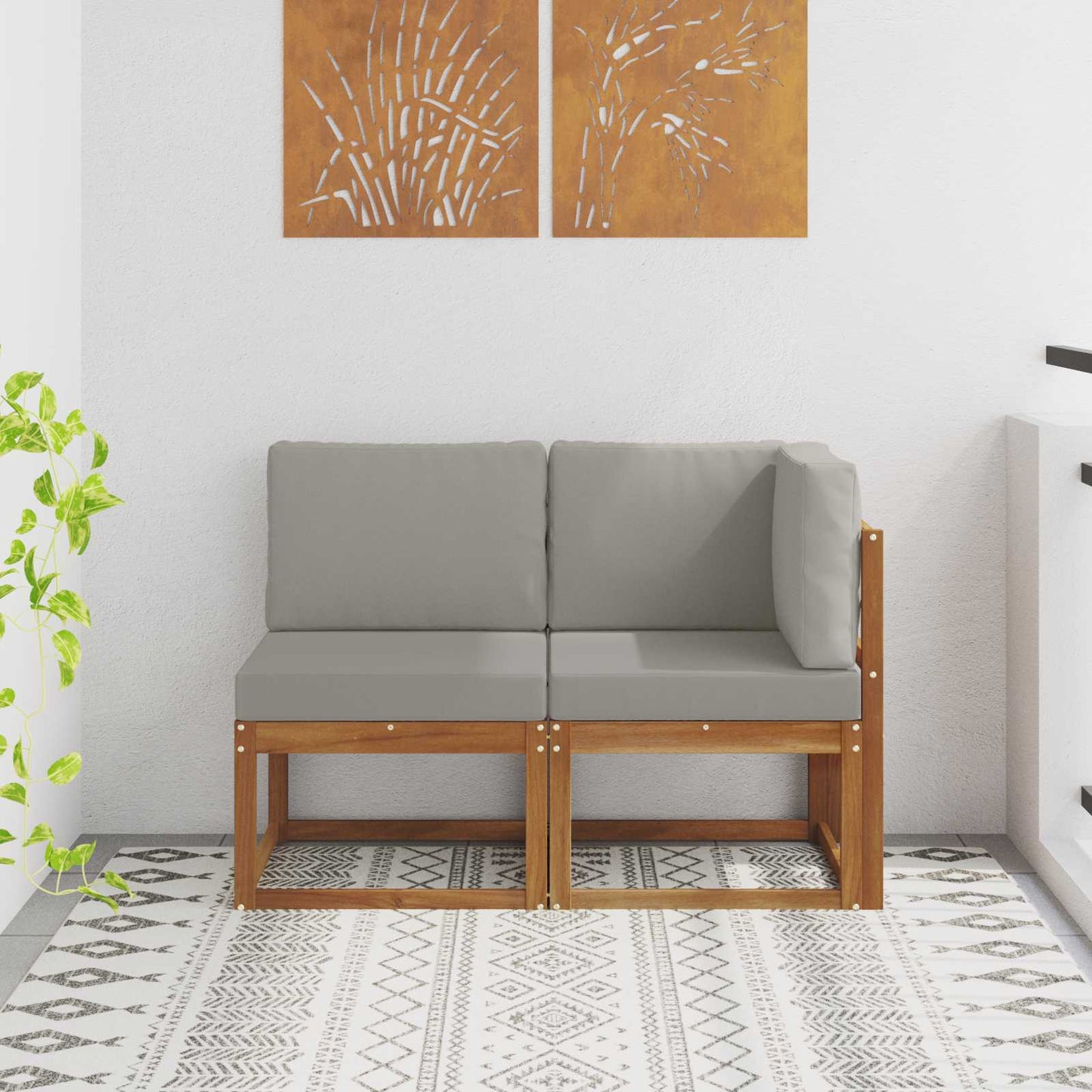 2 Stück Outdoor Mittelsofa Massivholz Akazie