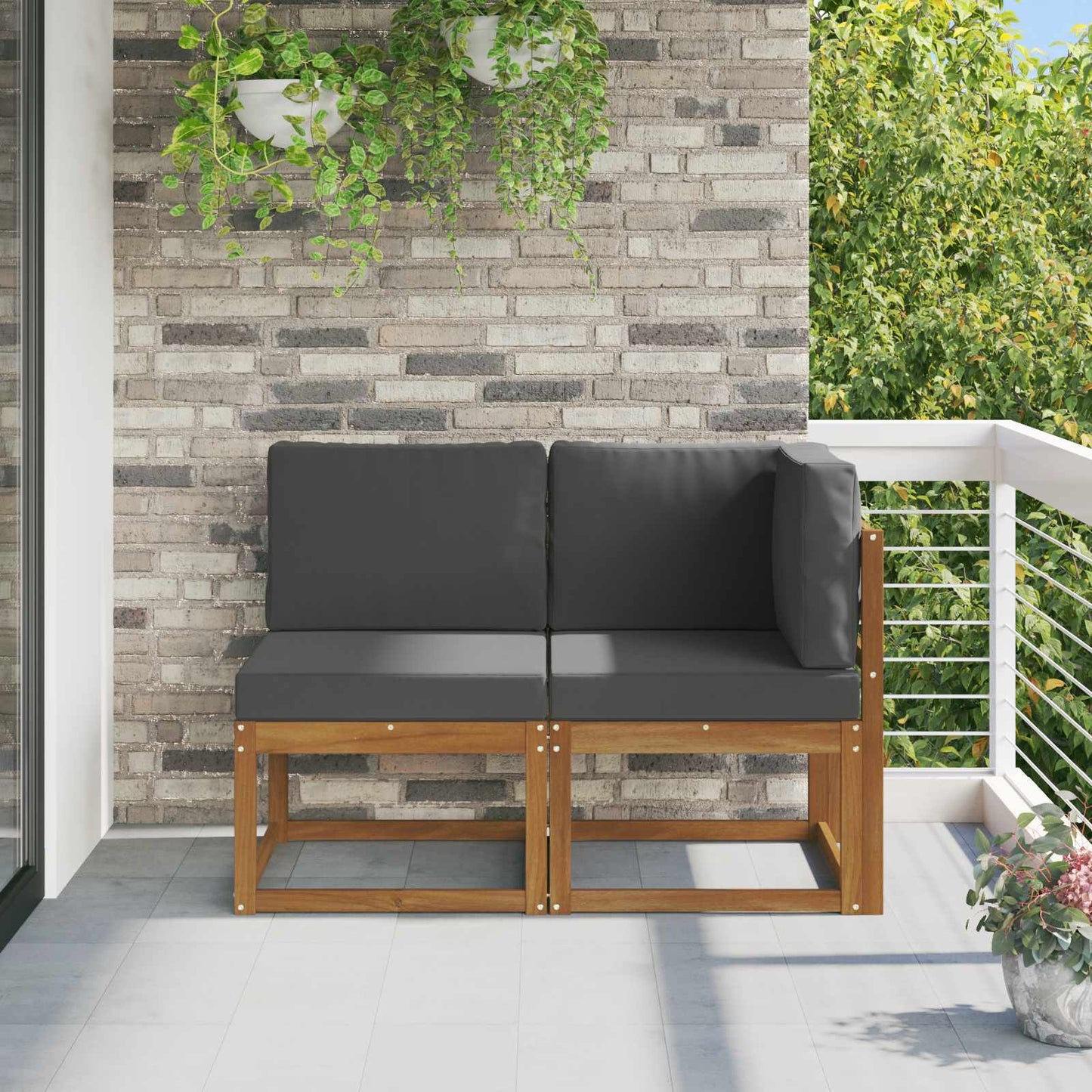 2 Stück Outdoor Mittelsofa Massivholz Akazie