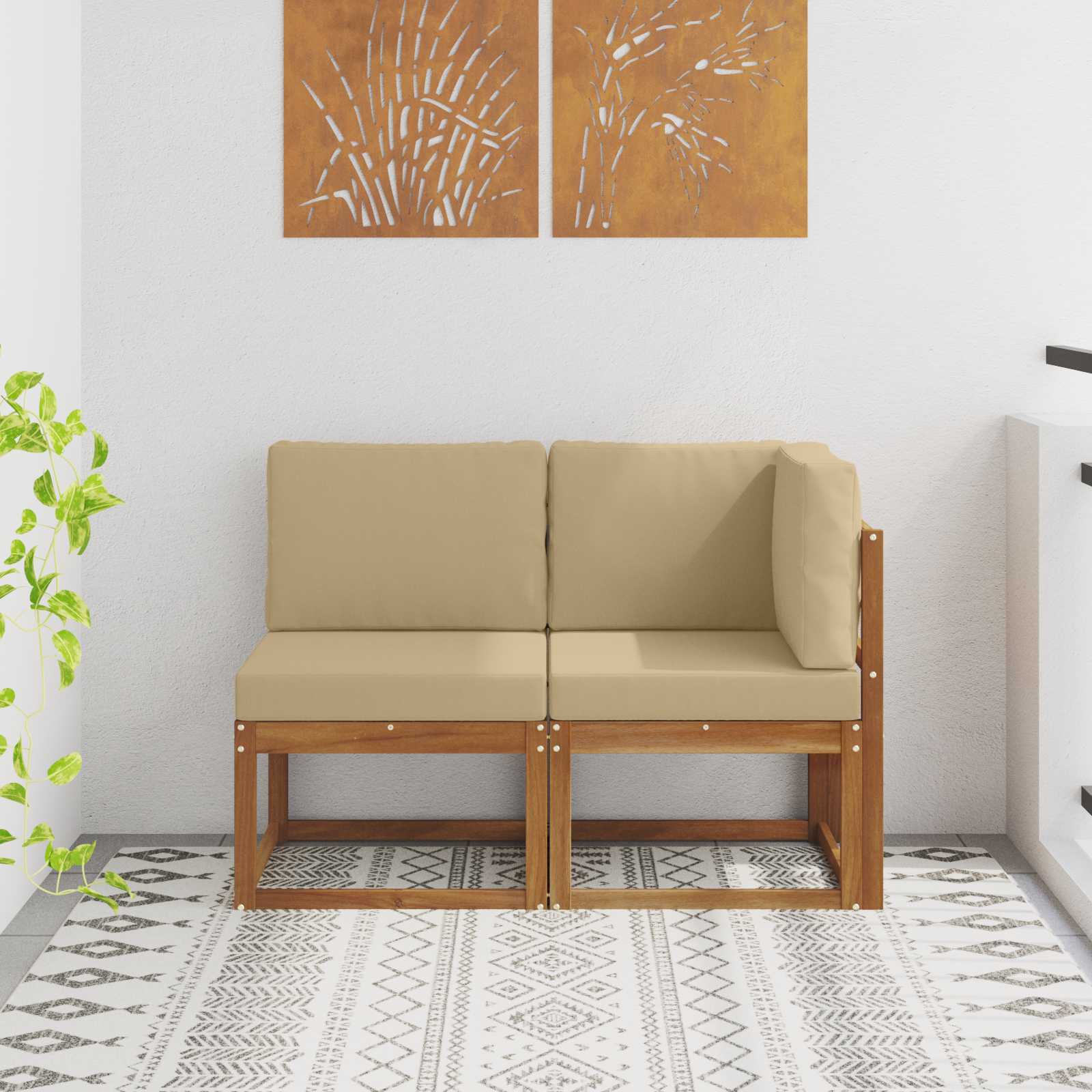 2 Stück Outdoor Mittelsofa Massivholz Akazie
