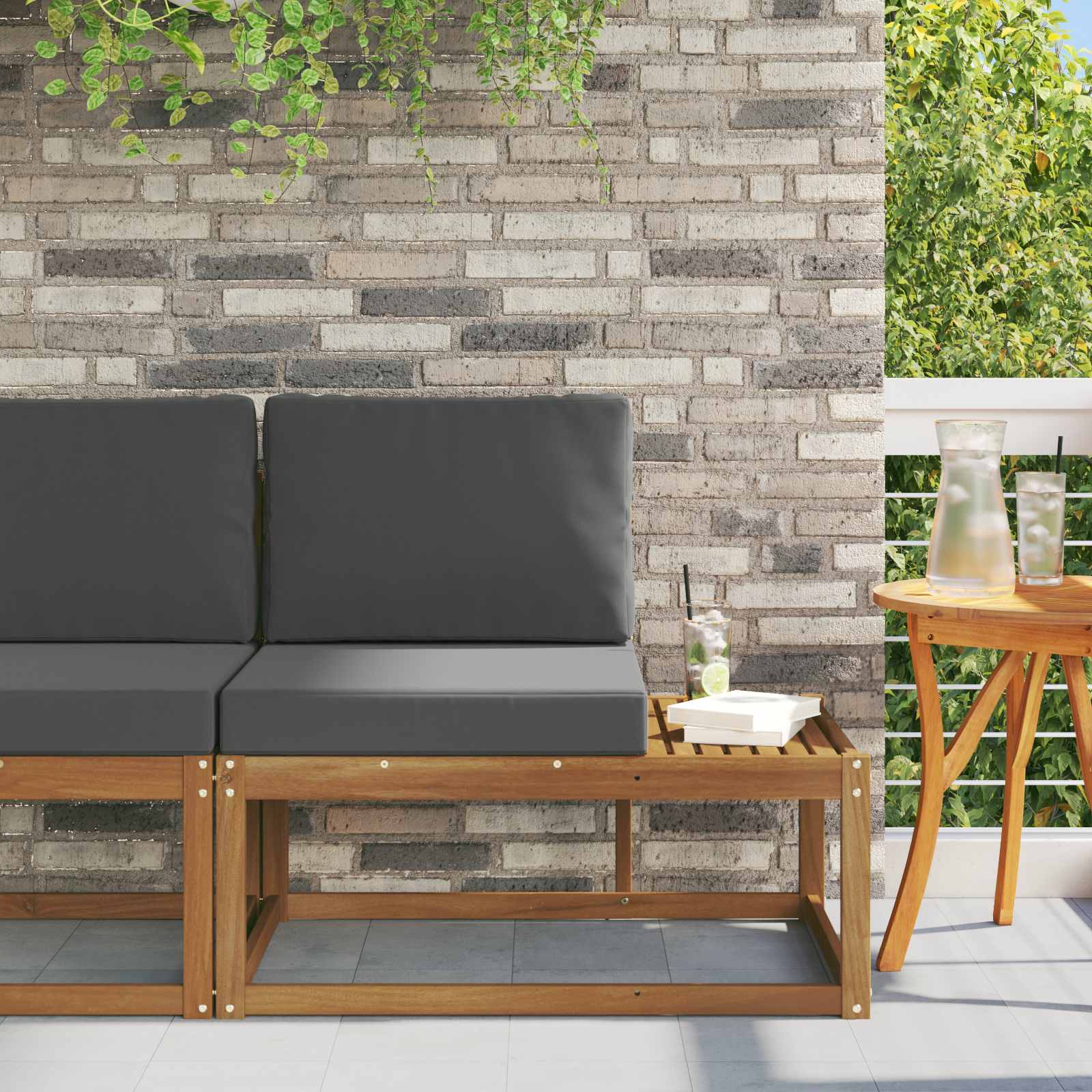 2 Stück Outdoor Mittelsofa Massivholz Akazie