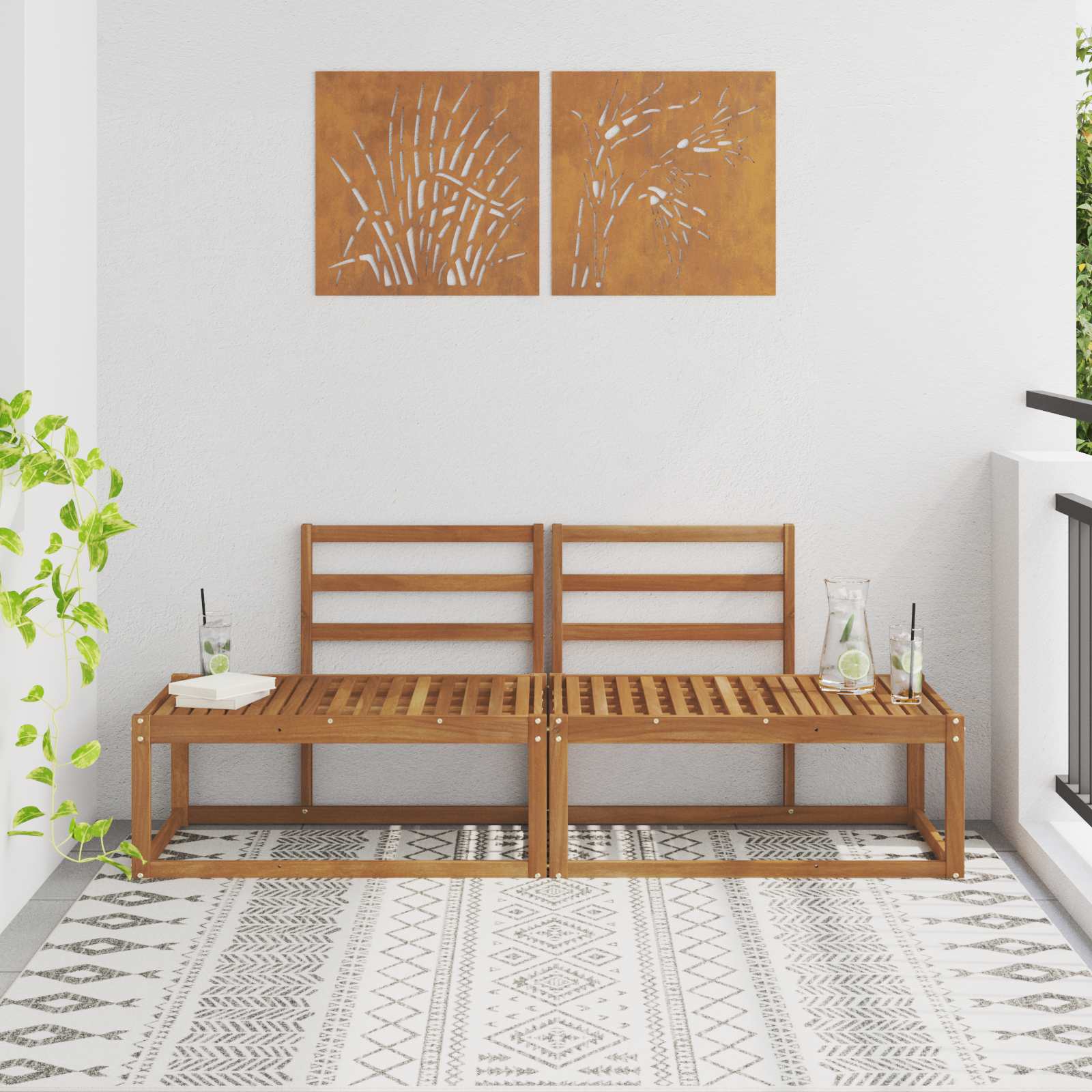 2 Stück Outdoor Mittelsofa Massivholz Akazie