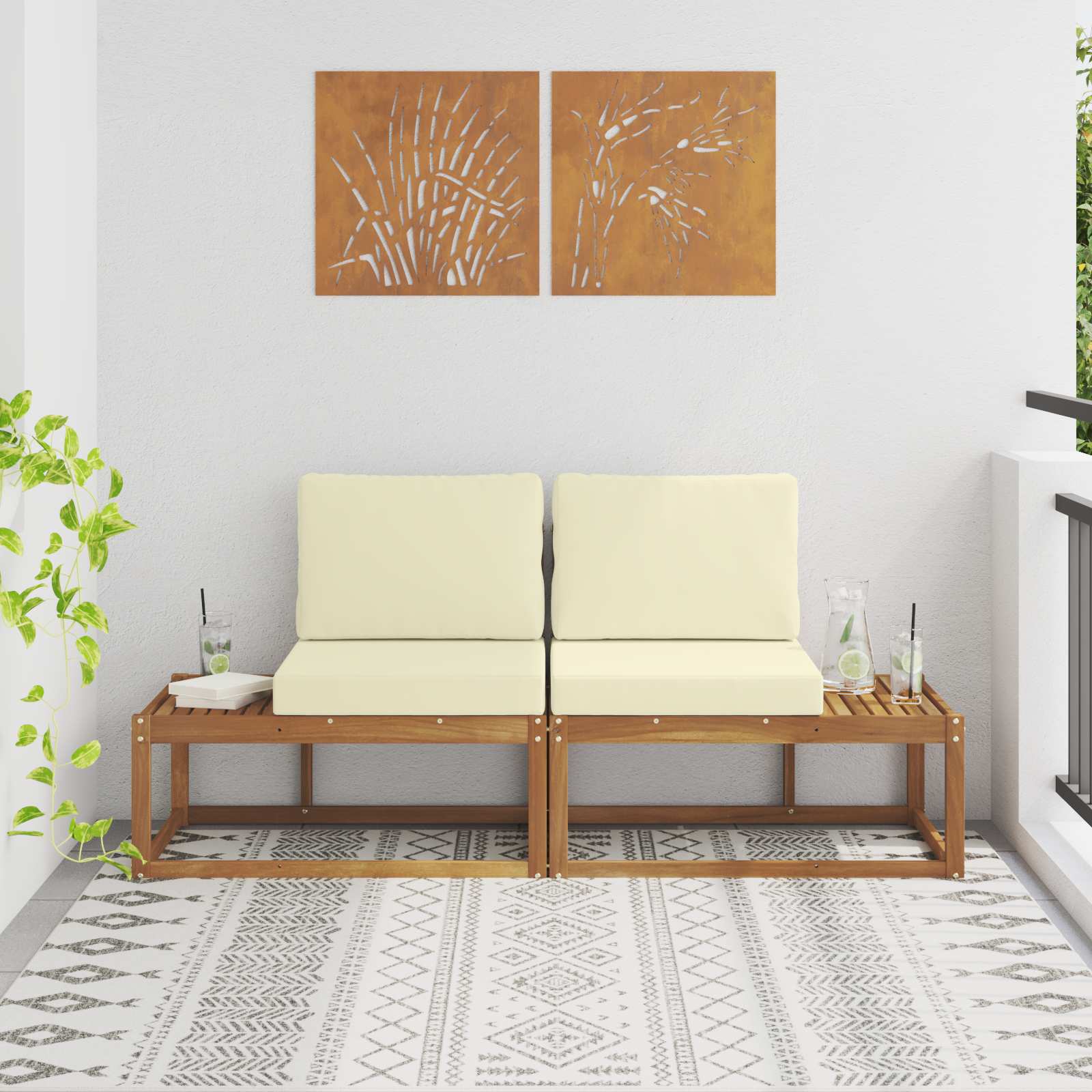 2 Stück Outdoor Mittelsofa Massivholz Akazie