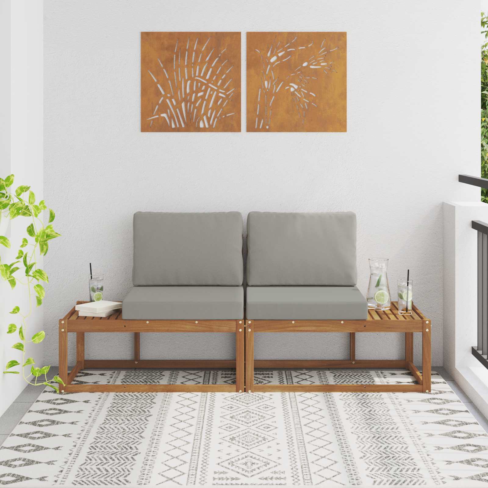 2 Stück Outdoor Mittelsofa Massivholz Akazie