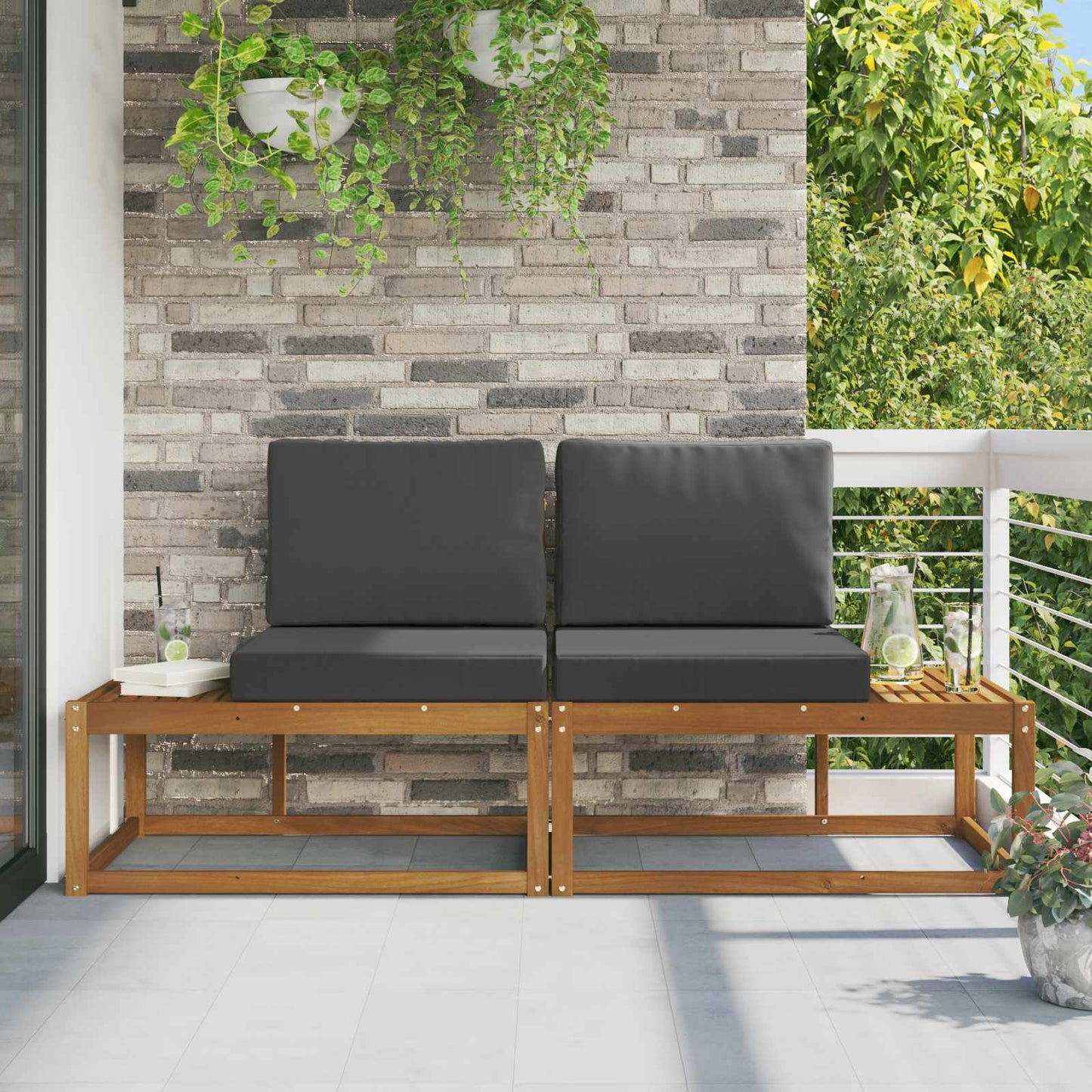 2 Stück Outdoor Mittelsofa Massivholz Akazie