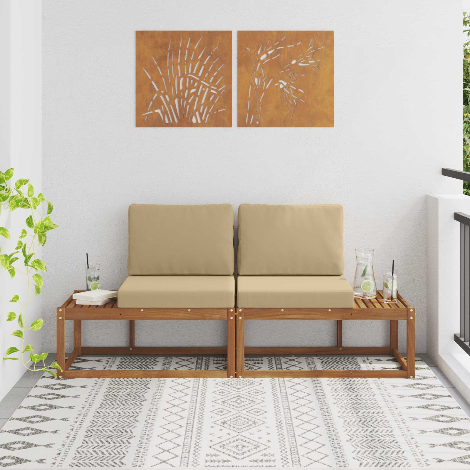 2 Stück Outdoor Mittelsofa Massivholz Akazie