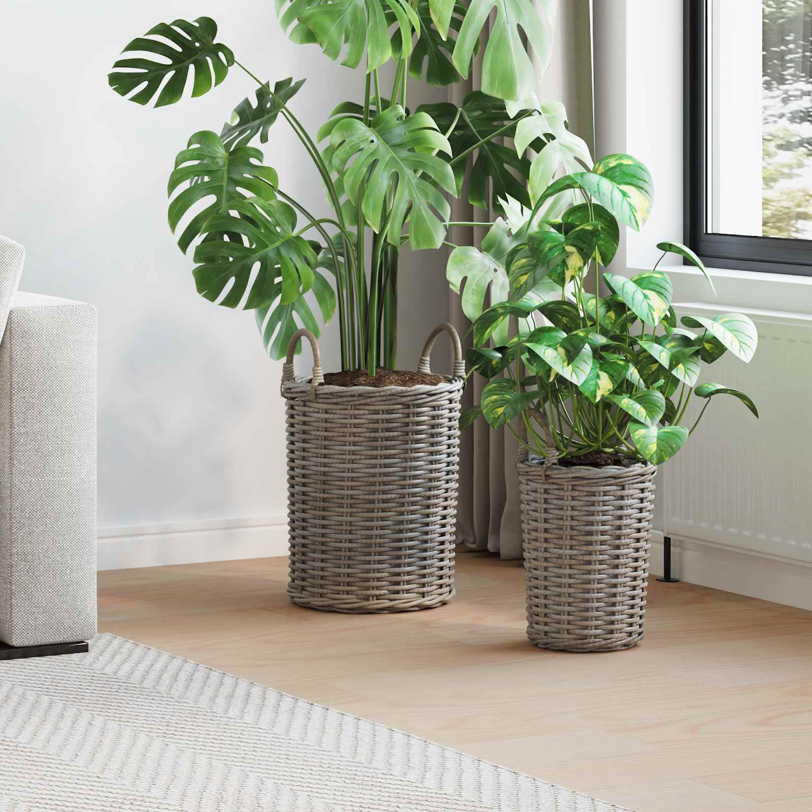 Blumentopfkorb Mit Speicher 2 Pcs Kubu Rattan