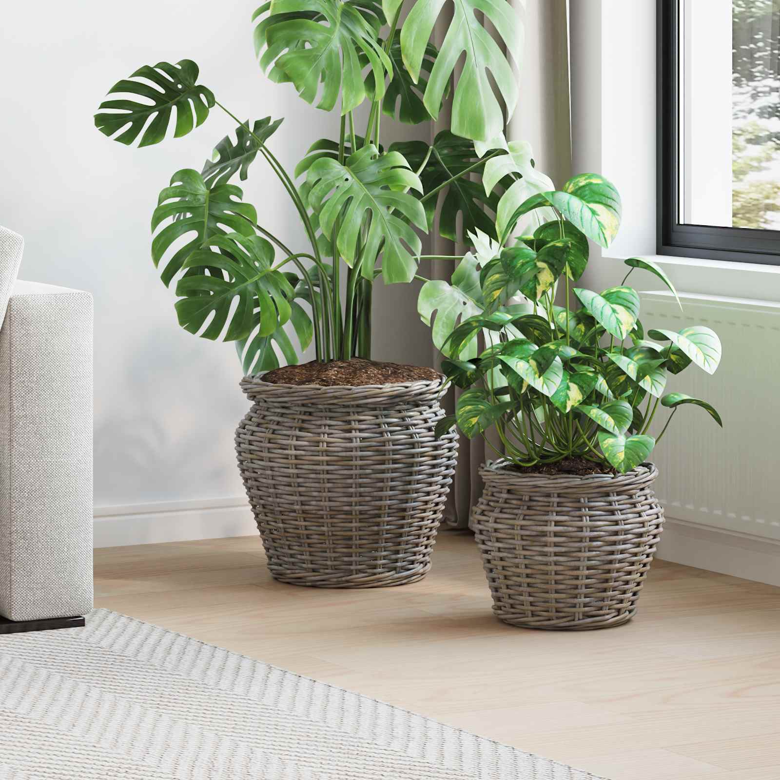 Blumentopfkorb Mit Speicher 2 Pcs Lacak Rattan