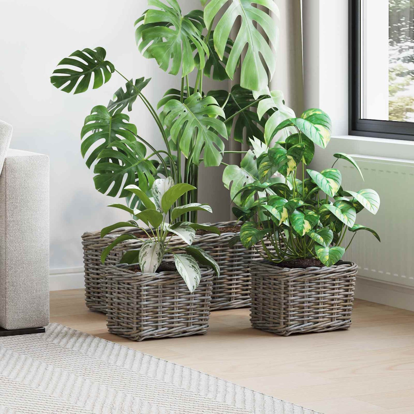 Blumentopfkorb Mit Speicher 3 Pcs Kubu Rattan