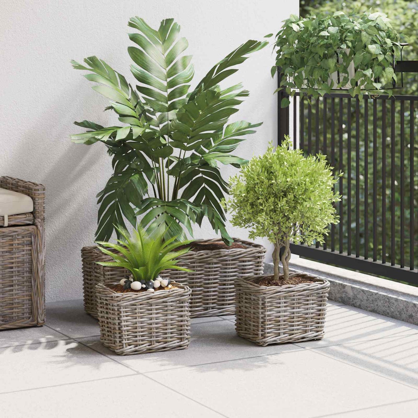 Blumentopfkorb Mit Speicher 3 Pcs Kubu Rattan