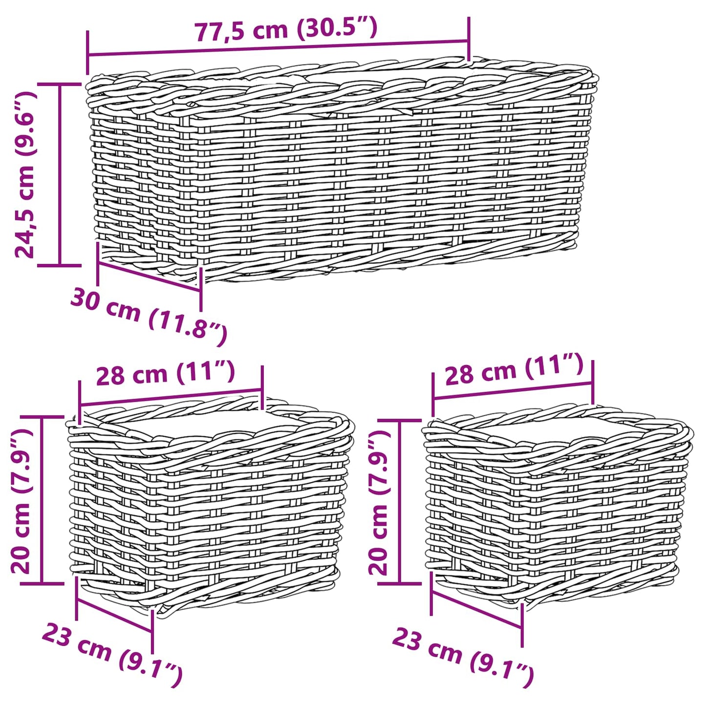 Blumentopfkorb Mit Speicher 3 Pcs Kubu Rattan