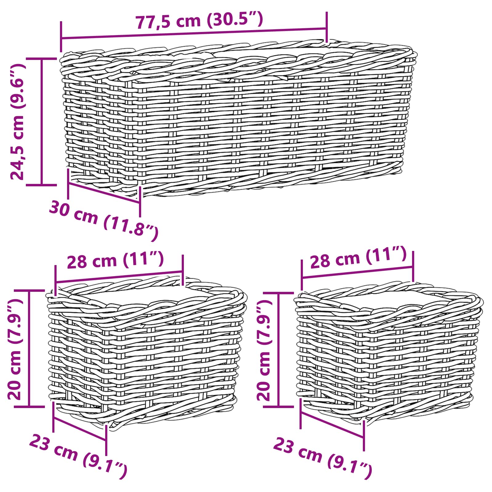 Blumentopfkorb Mit Speicher 3 Pcs Kubu Rattan