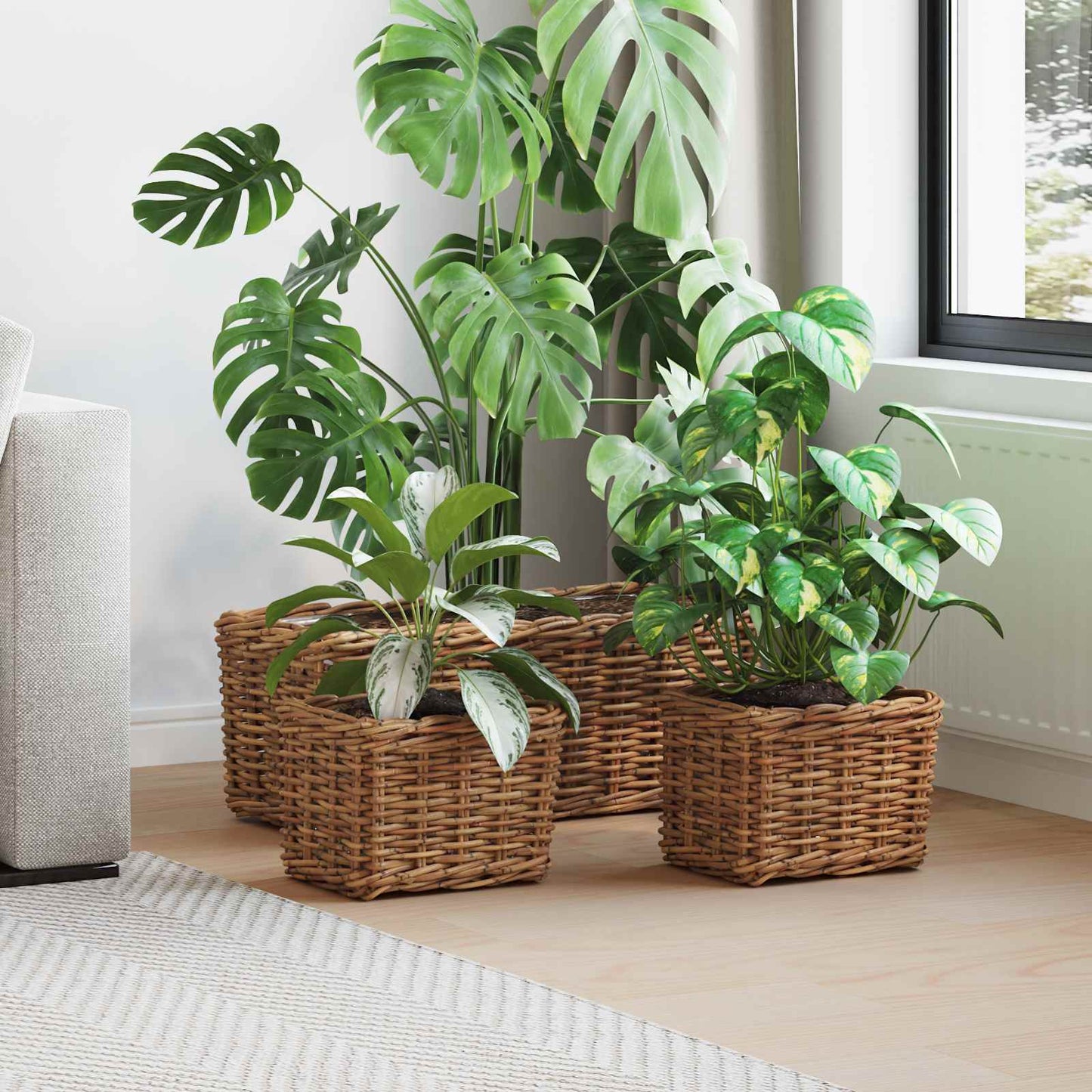 Blumentopfkorb Mit Speicher 3 Pcs Kubu Rattan