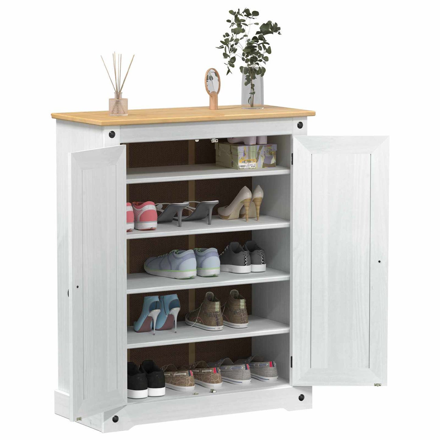 Schuhschrank 86 X 38,5 X 108 Cm Massives Kiefernholz
