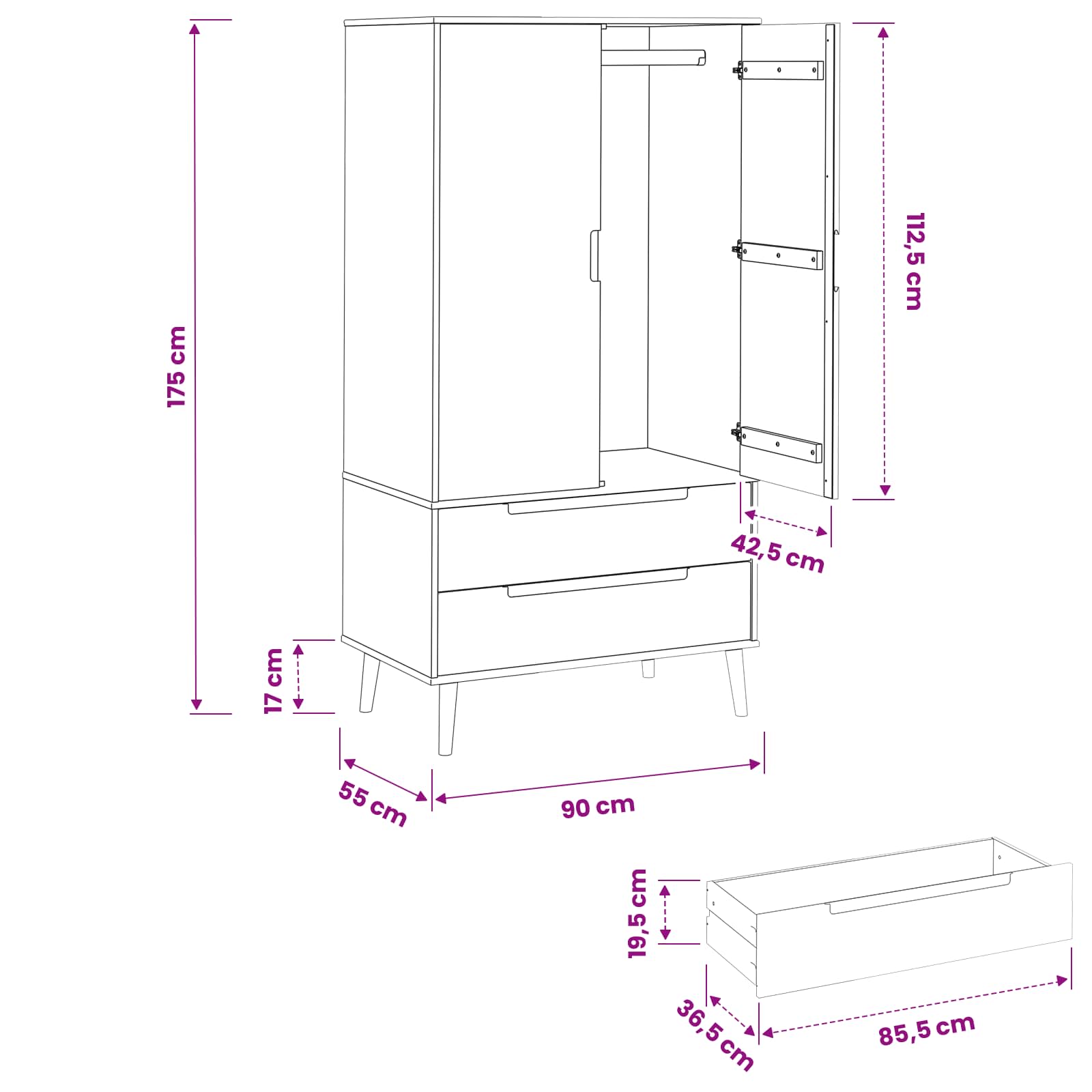 Kleiderschrank Molde 90 X 55 X 175 Cm