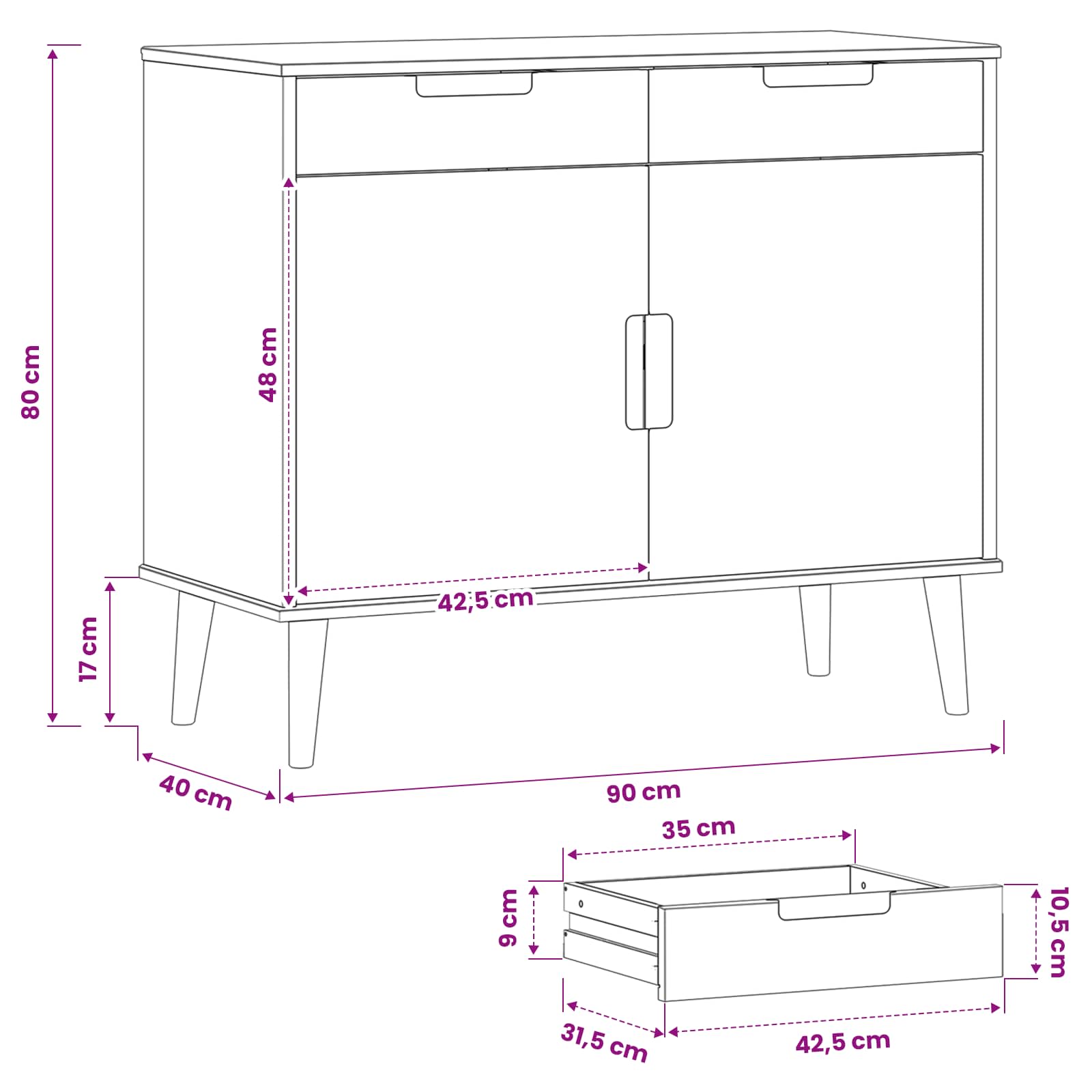 Sideboard Molde 90 X 40 X 80 Cm