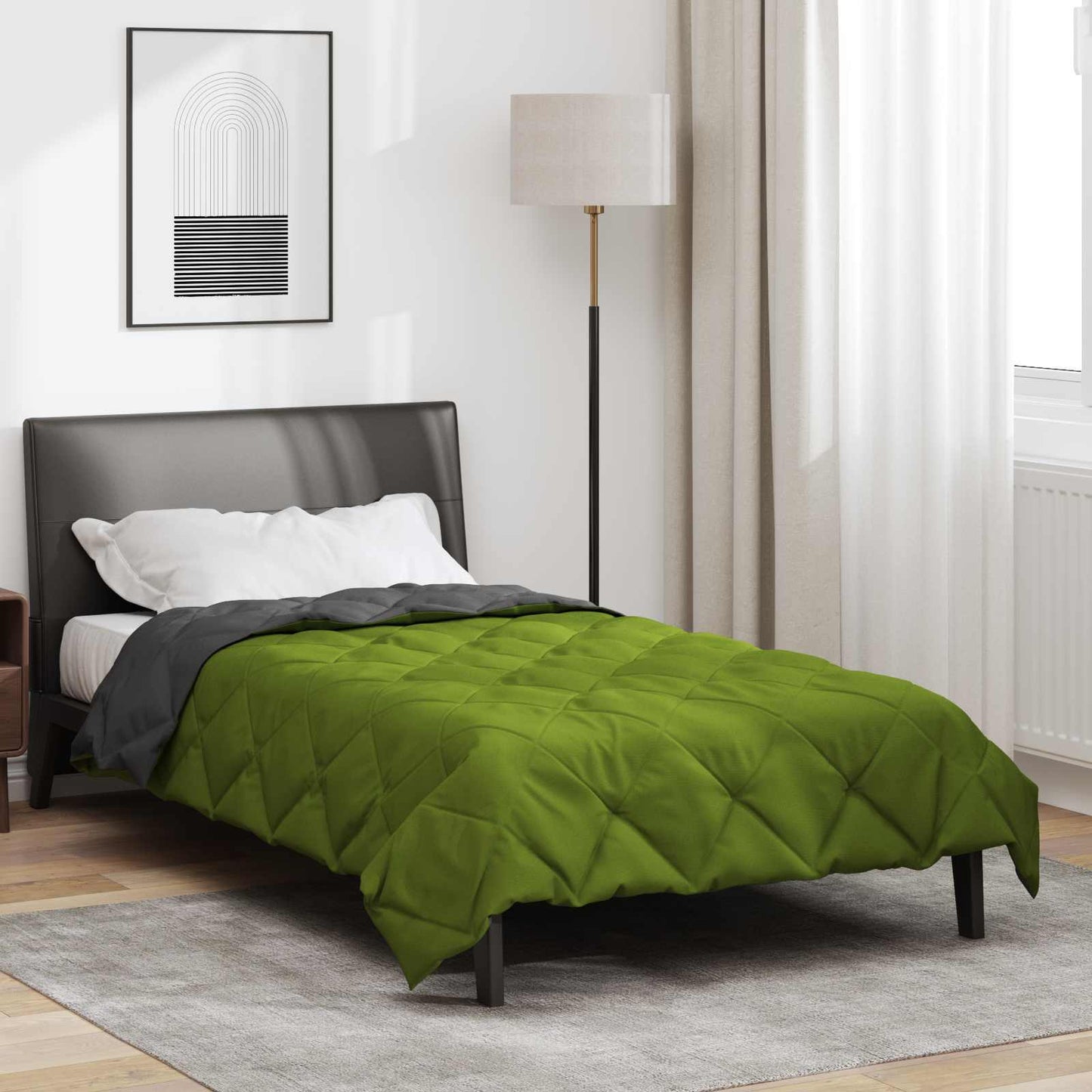 Sommerdecke 200 X 135 Cm Mikrofaser Grün Und Anthrazit