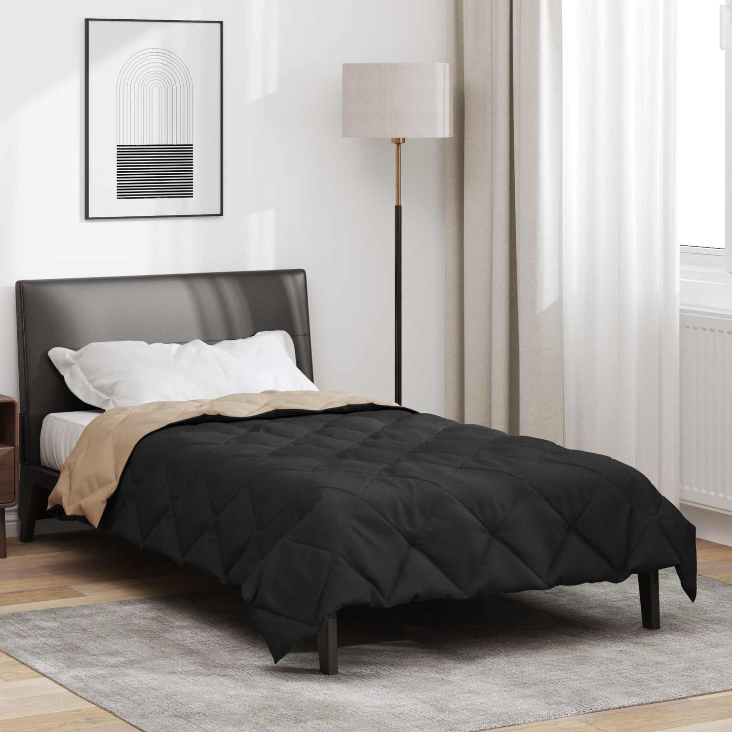 Ganzjahresbettdecke Mikrofaser Schwarz Und Taupe