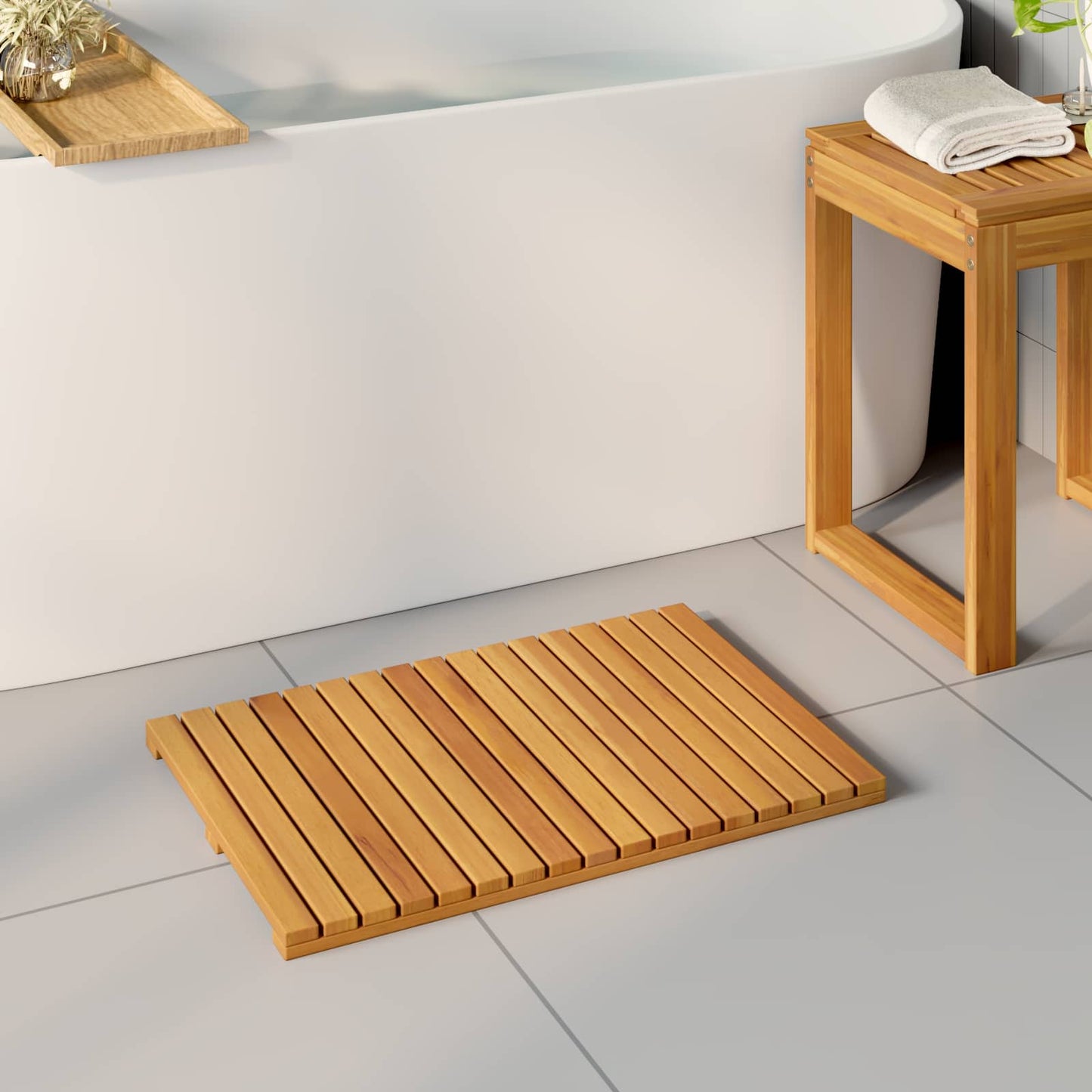 Badematte Uni Braun Massives Akazienholz