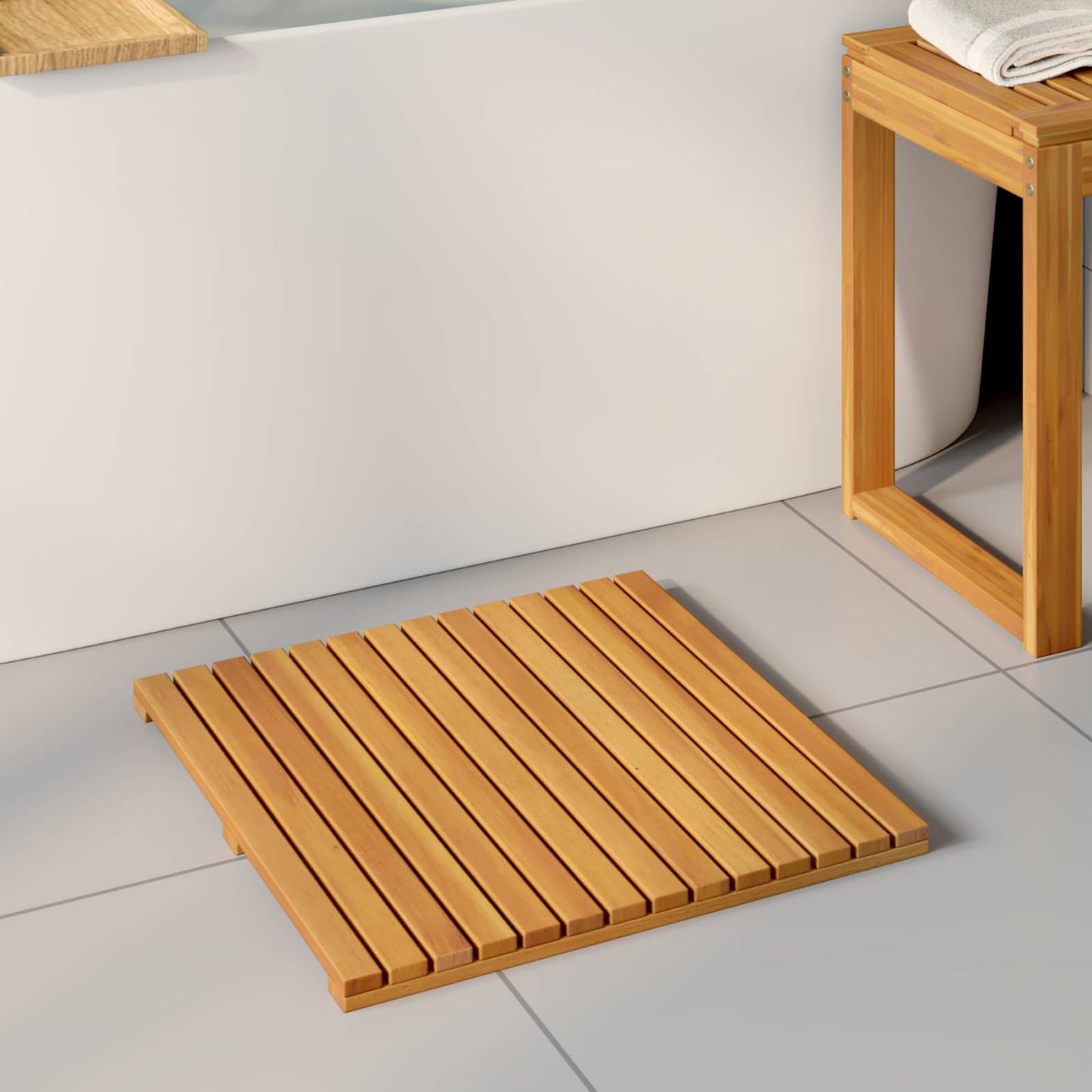 Badematte Uni Braun Massives Akazienholz