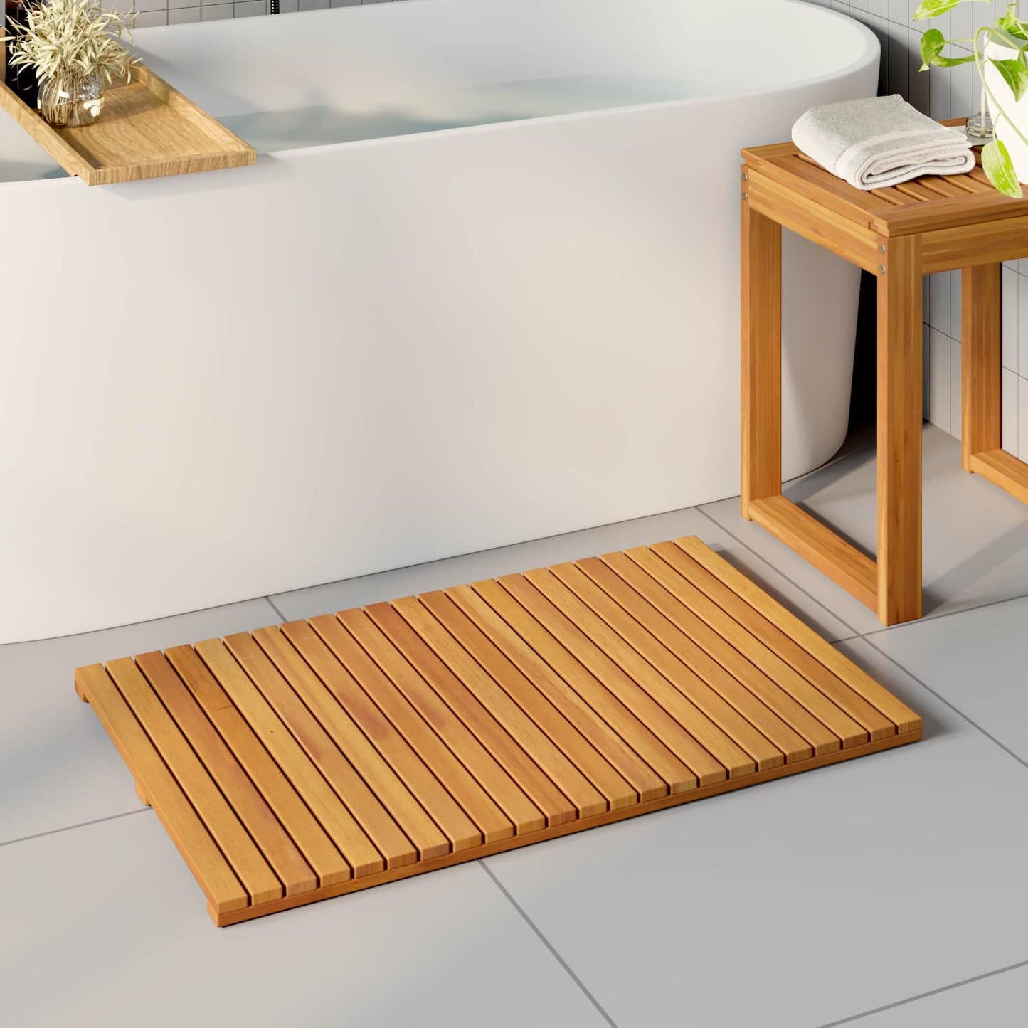Badematte Uni Braun Massives Akazienholz