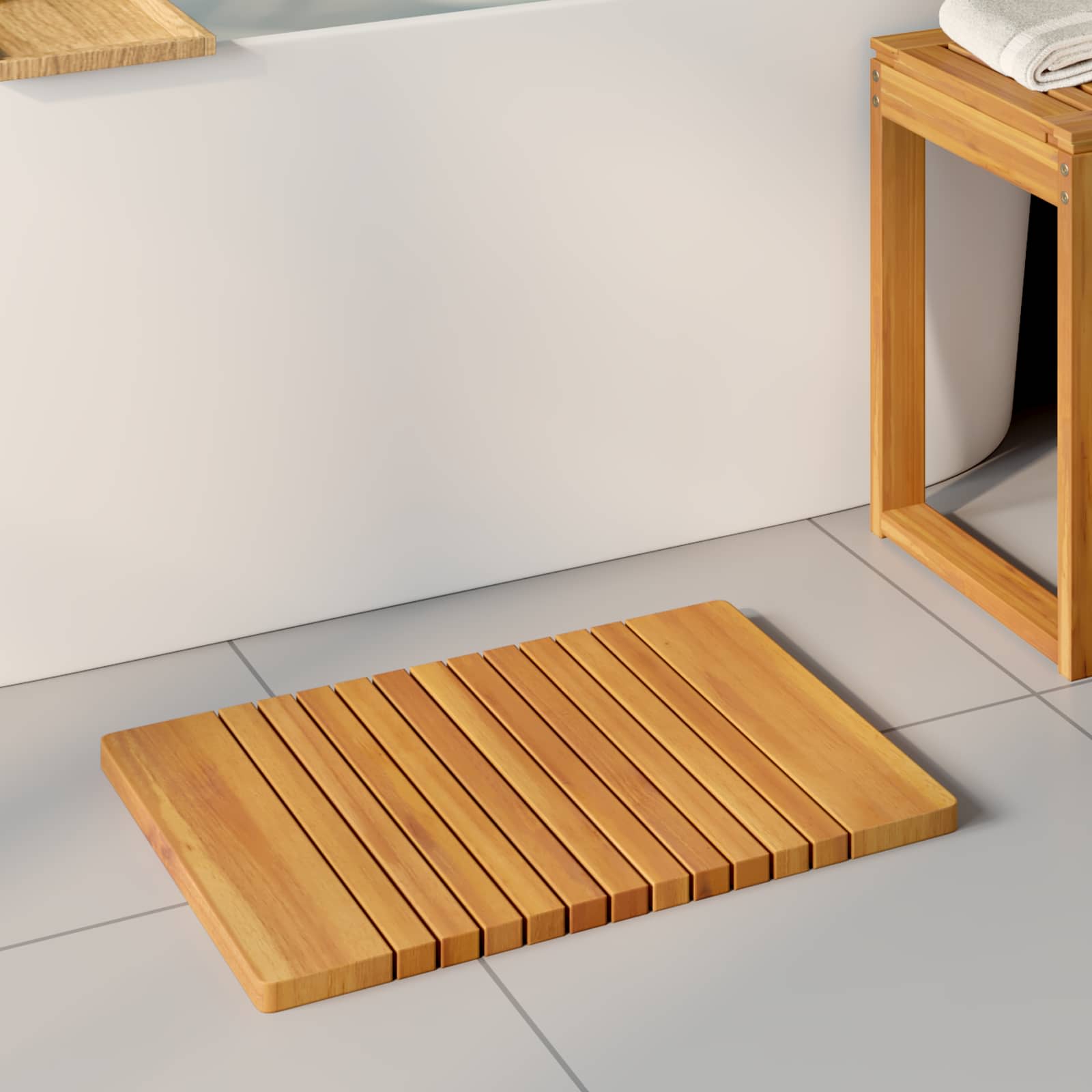 Badematte Uni Braun Massives Akazienholz
