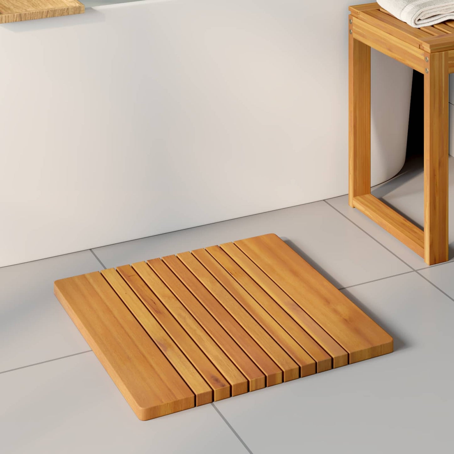 Badematte Uni Braun Massives Akazienholz
