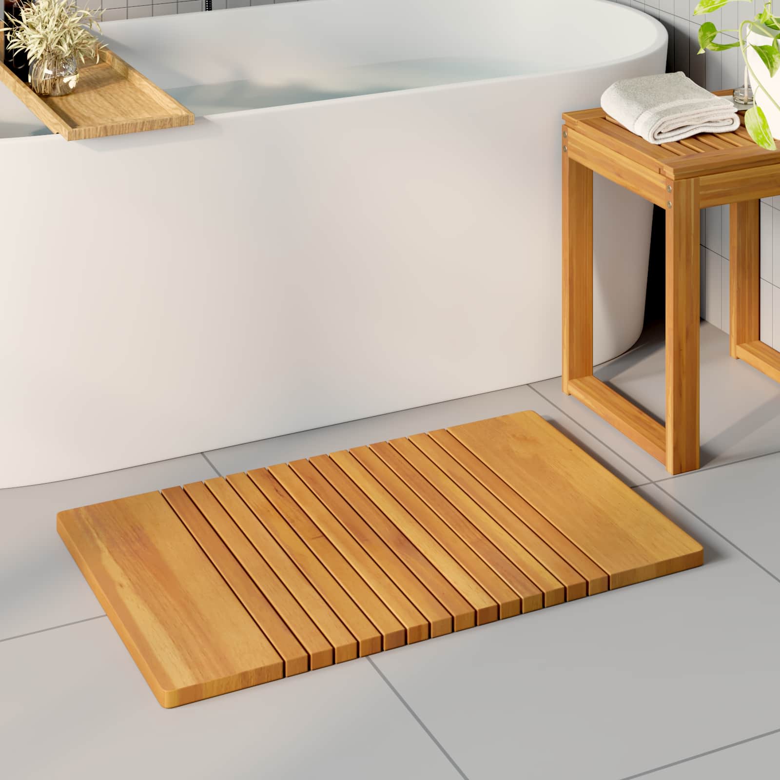 Badematte Uni Braun Massives Akazienholz