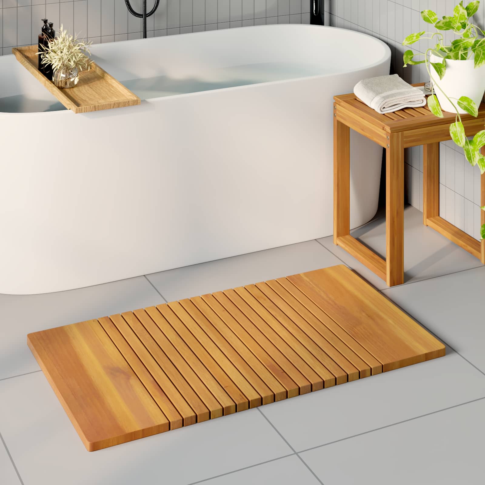 Badematte Uni Braun Massives Akazienholz