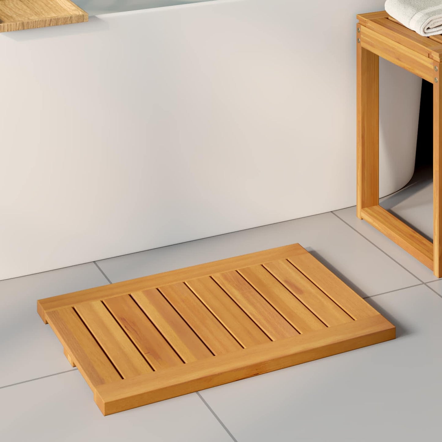 Badematte Uni Braun Massives Akazienholz