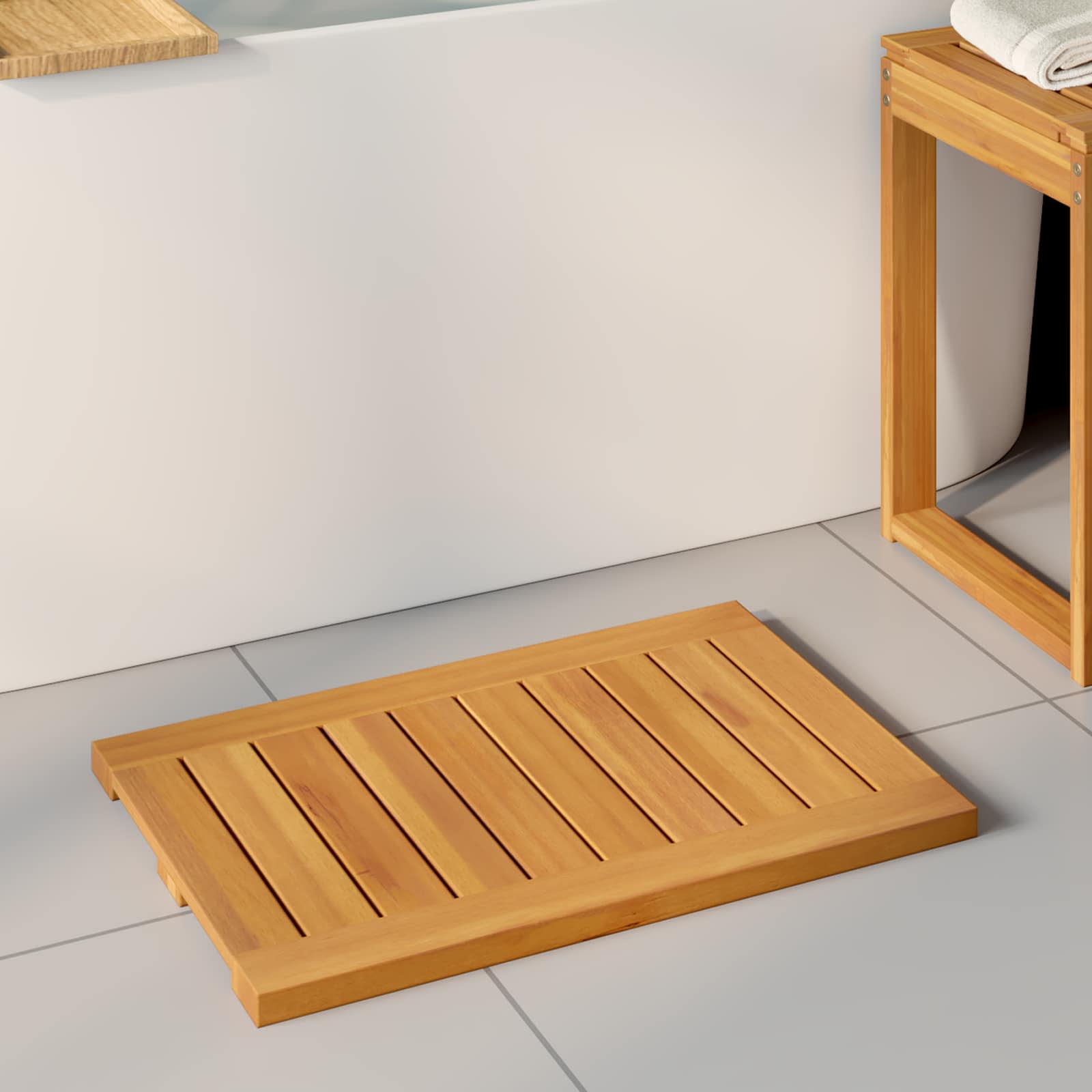 Badematte Uni Braun Massives Akazienholz