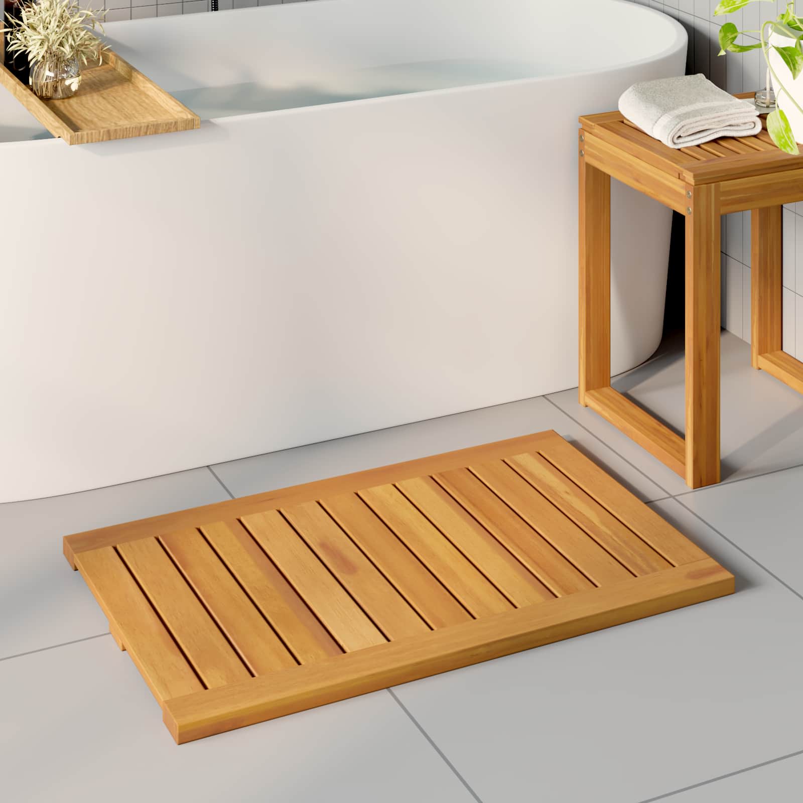 Badematte Uni Braun Massives Akazienholz