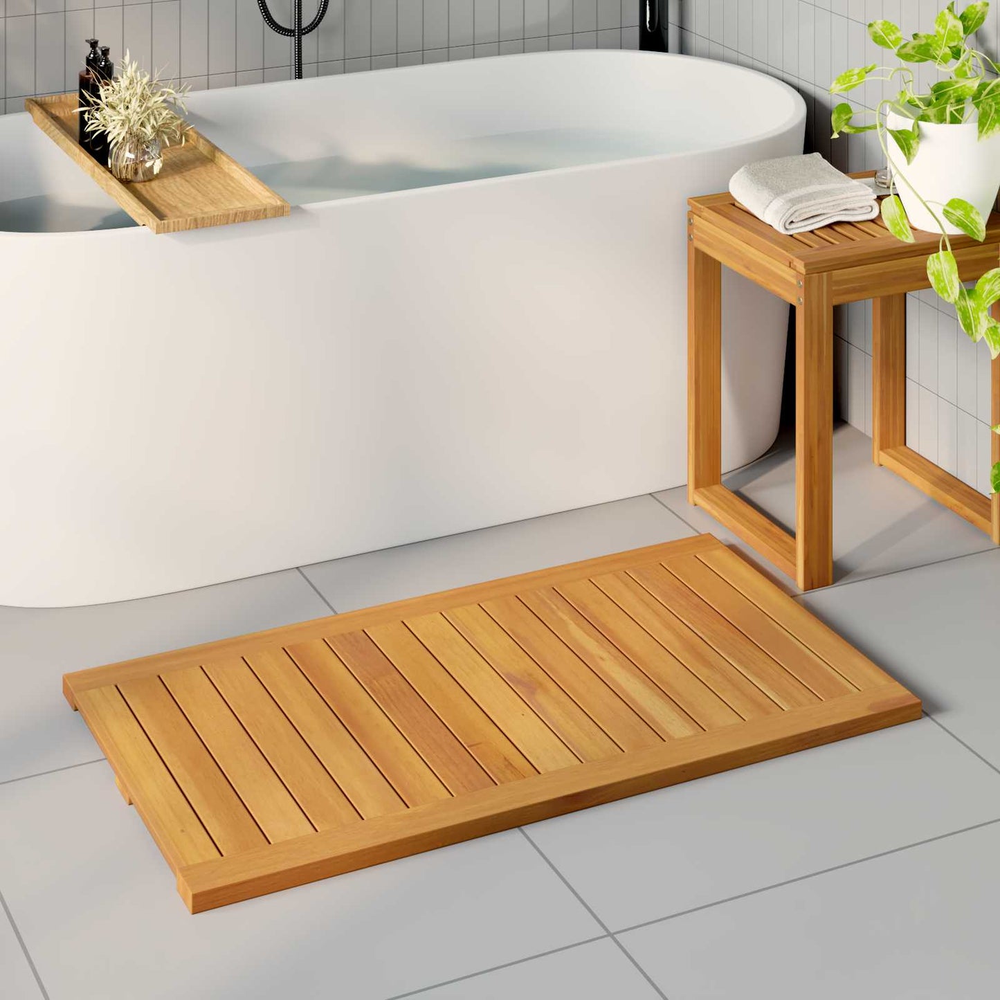 Badematte Uni Braun Massives Akazienholz