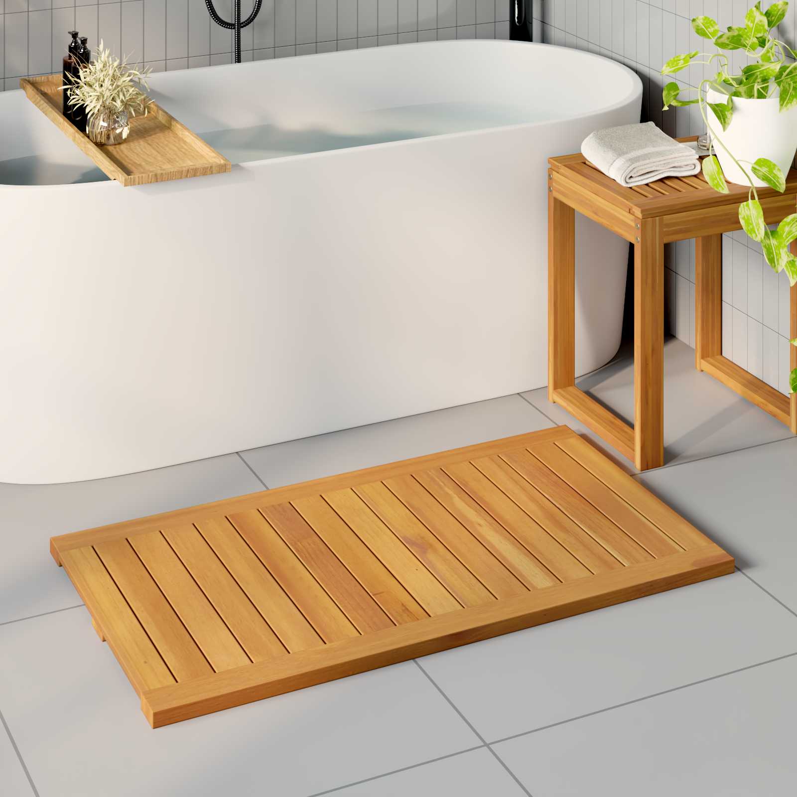 Badematte Uni Braun Massives Akazienholz