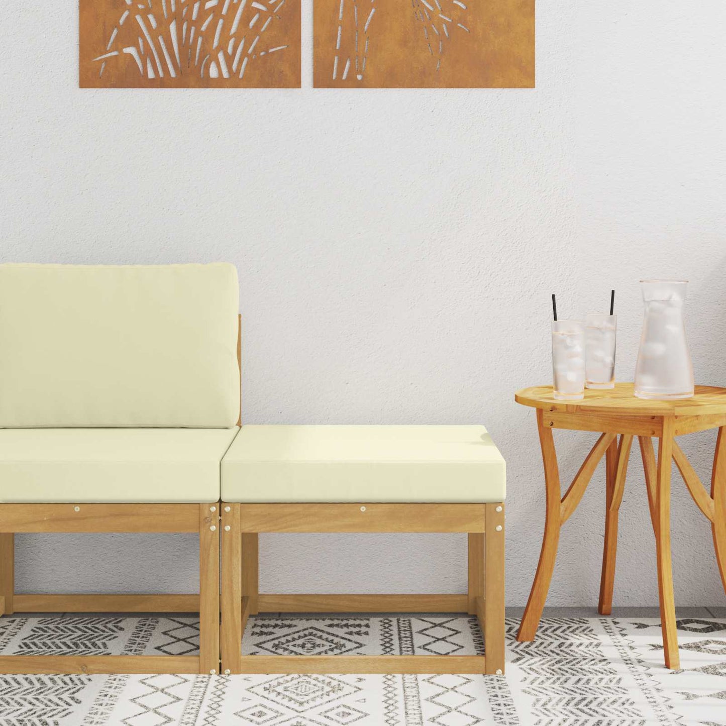 2 Stück Outdoor Mittelsofa Massivholz Akazie