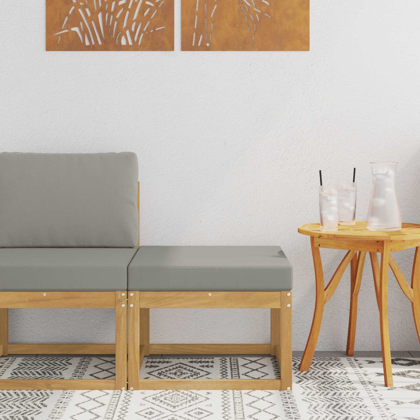 2 Stück Outdoor Mittelsofa Massivholz Akazie