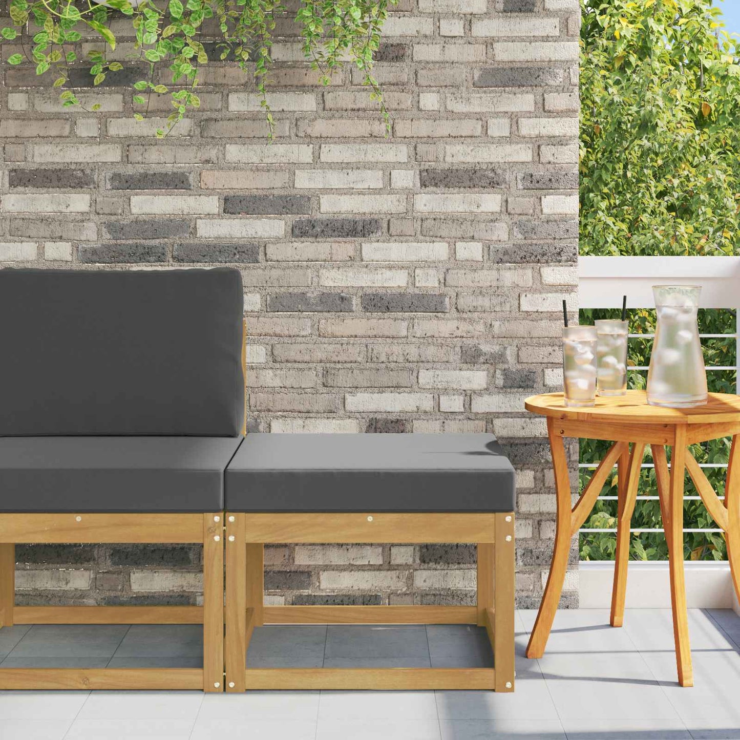 2 Stück Outdoor Mittelsofa Massivholz Akazie